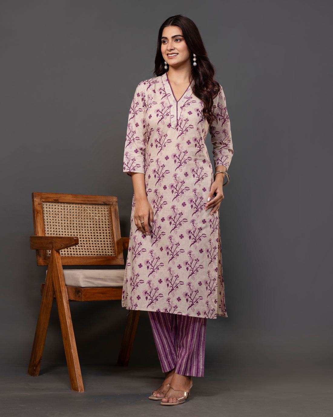 The 'Anavi' Floral Stripe Kurta Sets