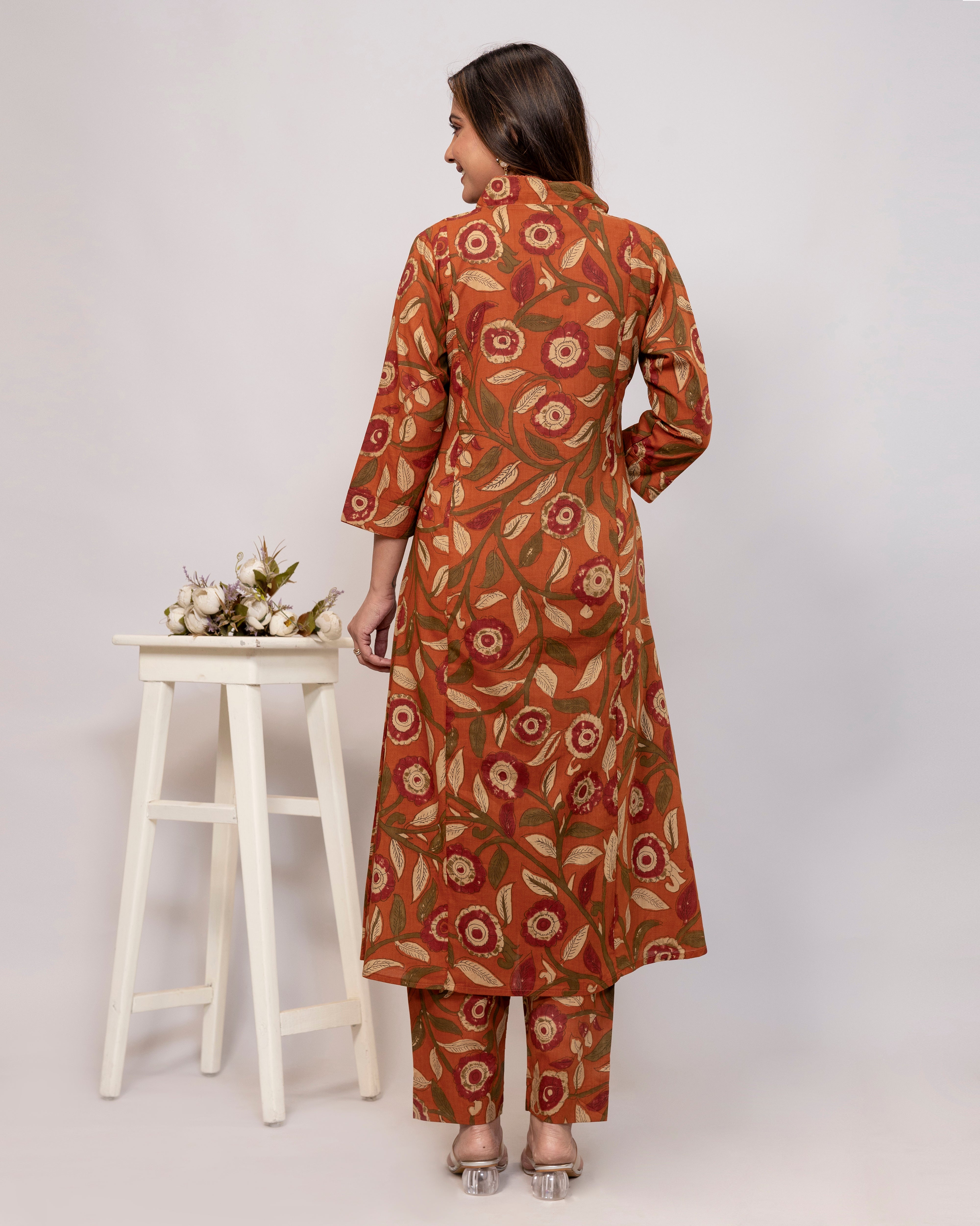 The 'Dharti' Rust Floral A-Line Co-ord Set