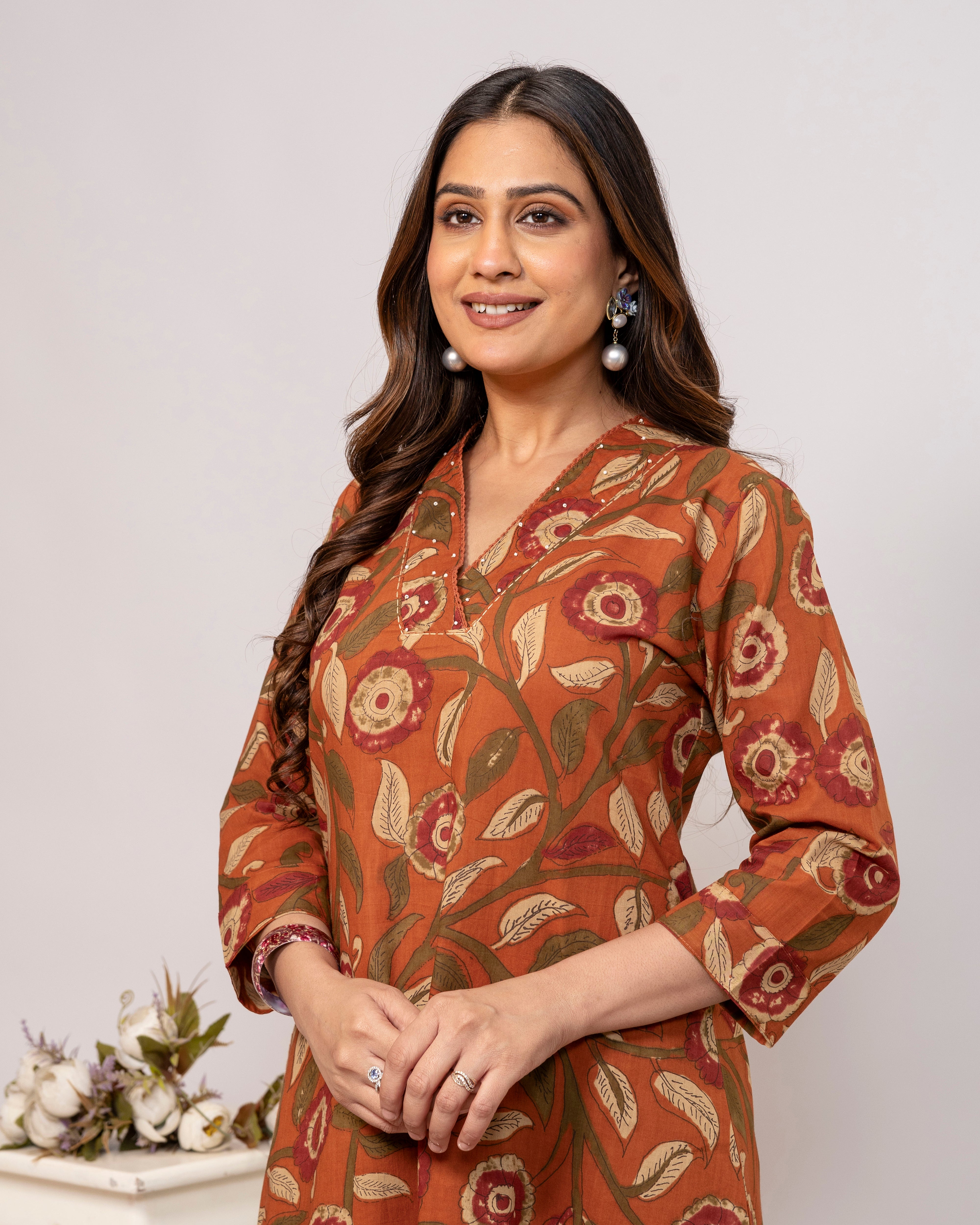 The 'Dharti' Rust Floral A-Line Co-ord Set