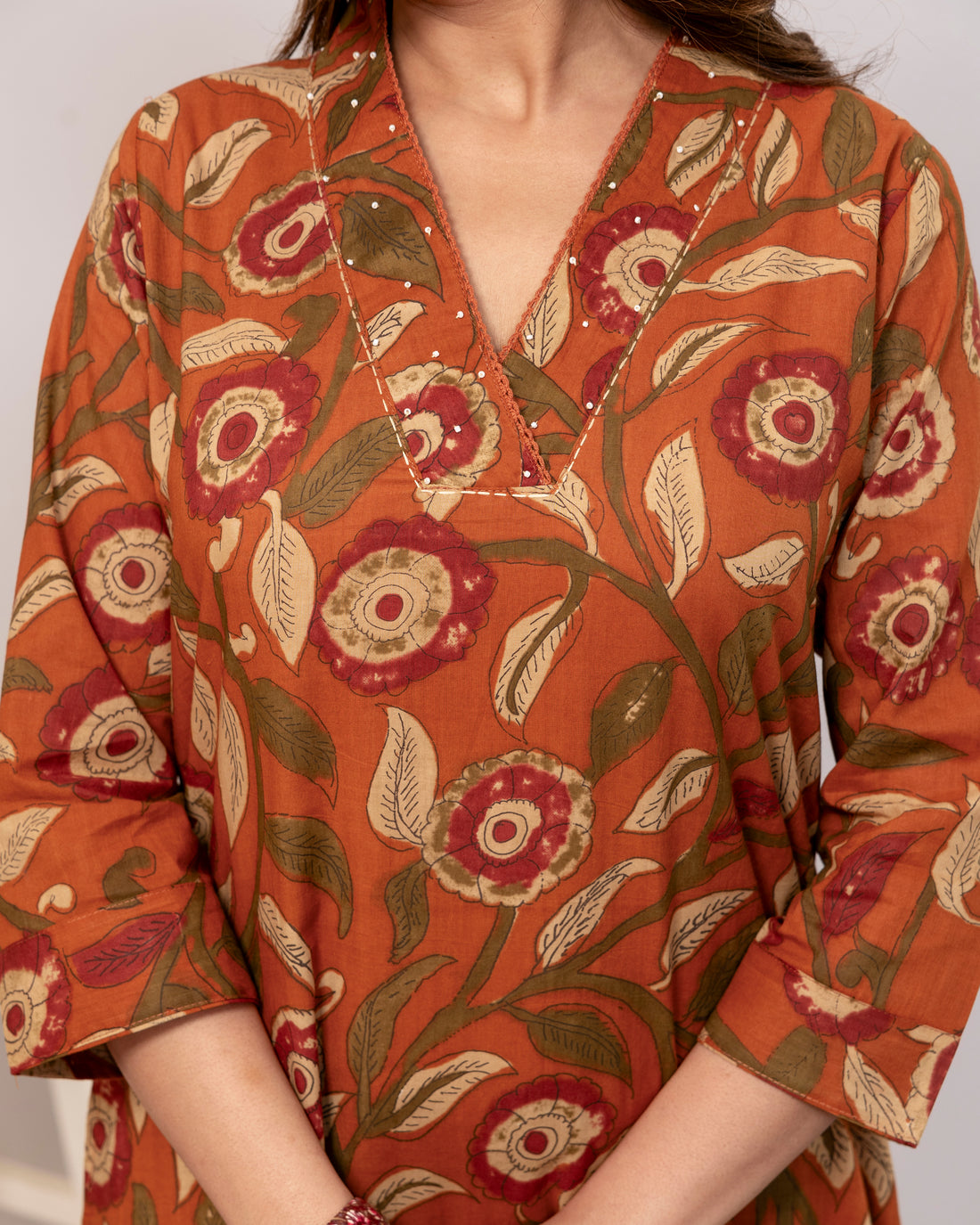 The 'Dharti' Rust Floral A-Line Co-ord Set