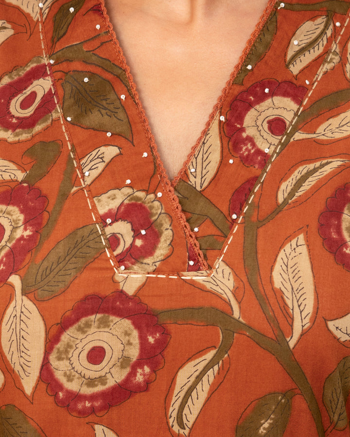 The 'Dharti' Rust Floral Cord Set