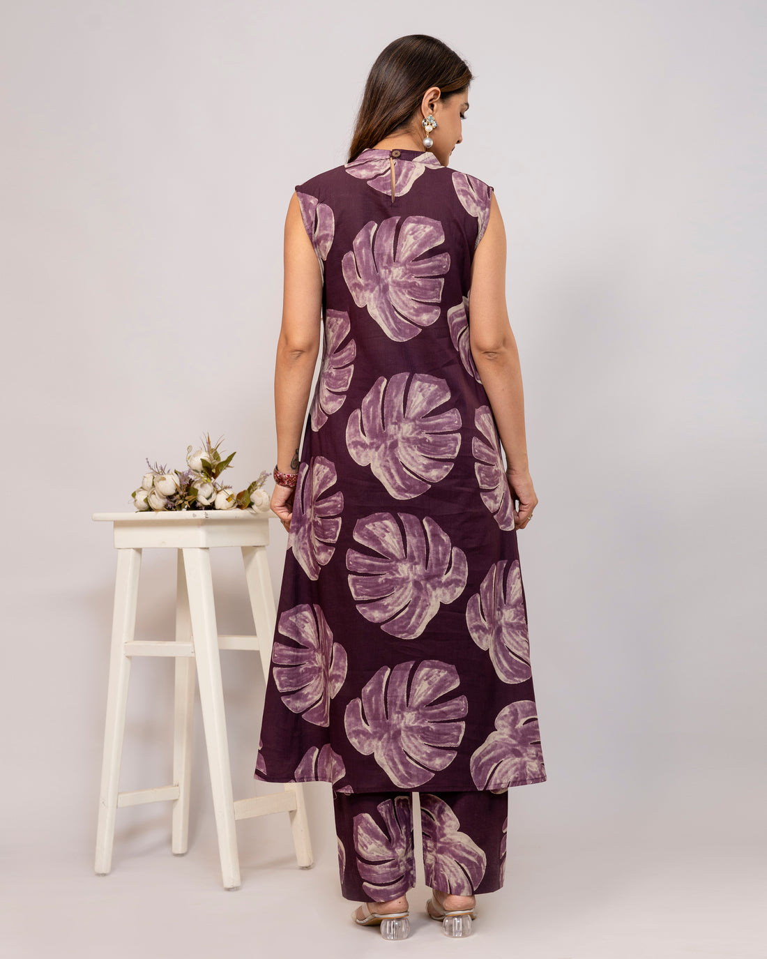 Plum Leaf Aura Sleeveless A-Line Co-ord Set