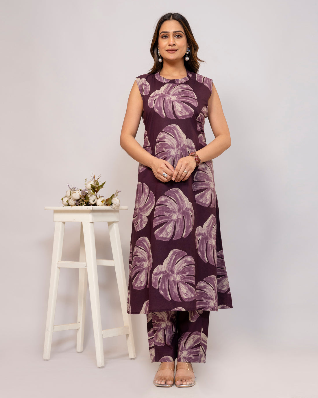 Plum Leaf Aura Sleeveless A-Line Co-ord Set