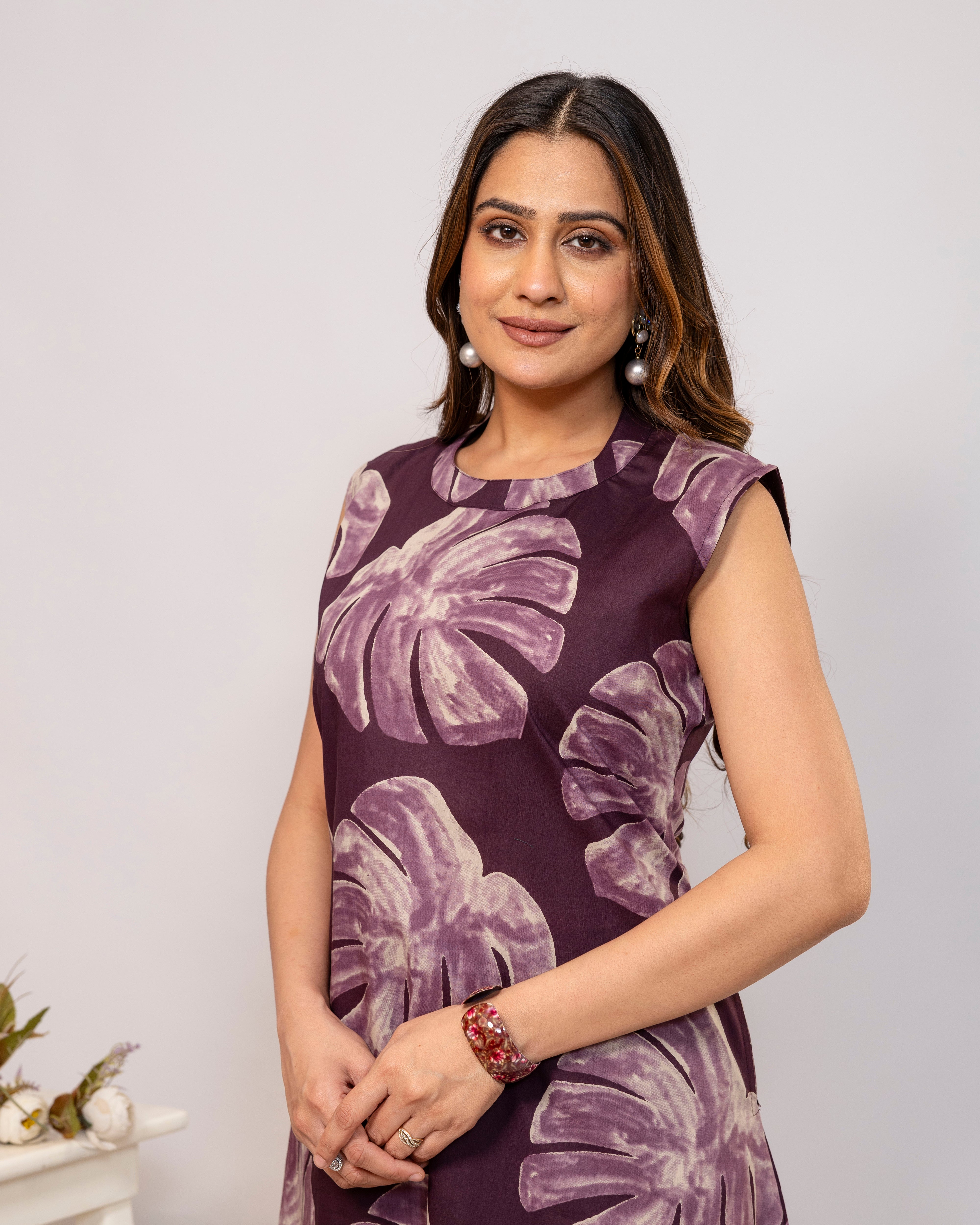 Plum Leaf Aura Sleeveless A-Line Co-ord Set