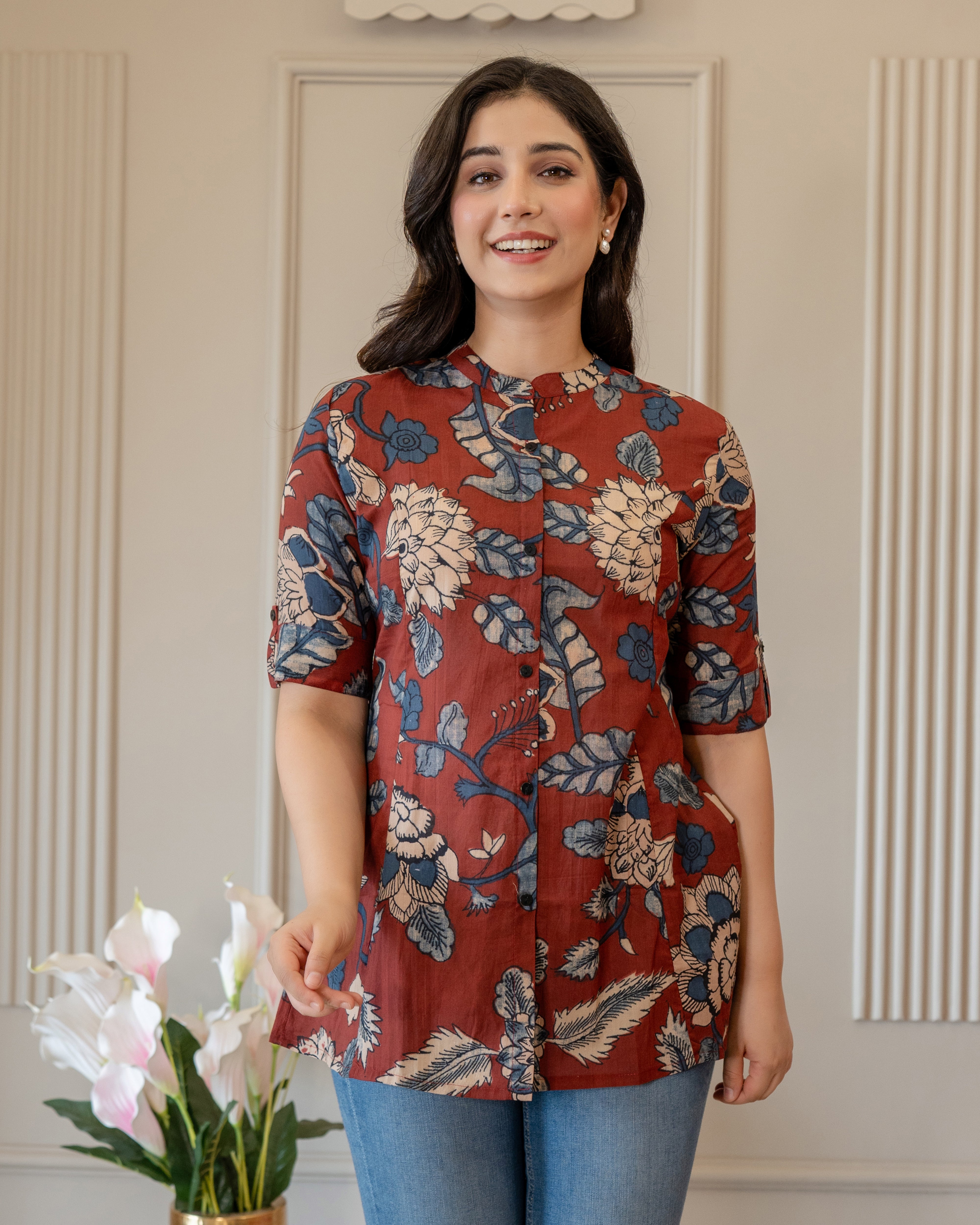 Charulata Pure Cotton Kalamkari Short Top