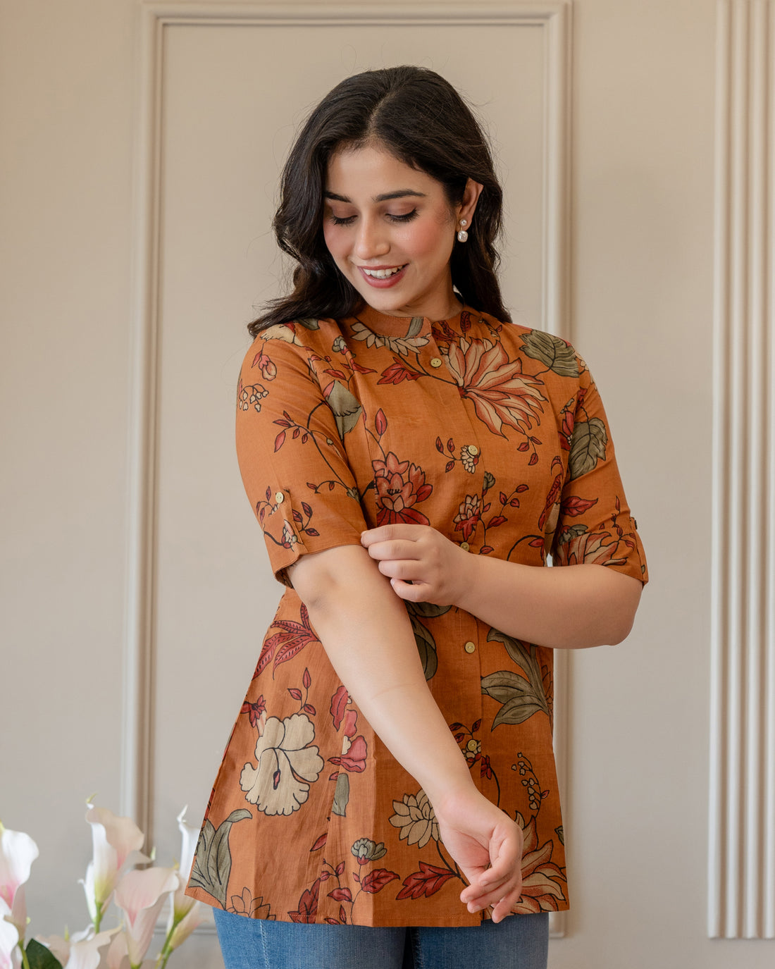 Kesariya Pure Cotton Kalamkari Short Top