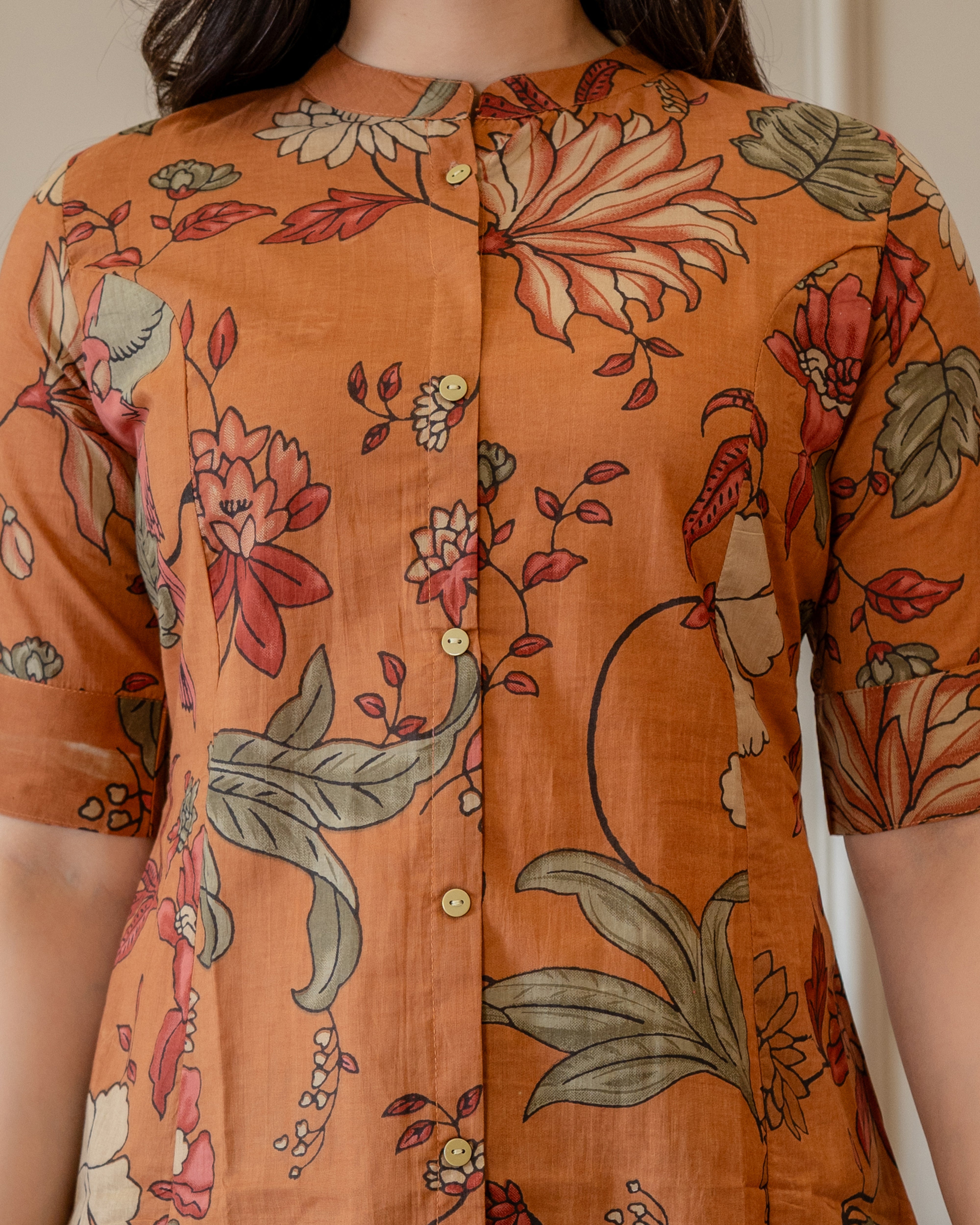 Kesariya Pure Cotton Kalamkari Short Top