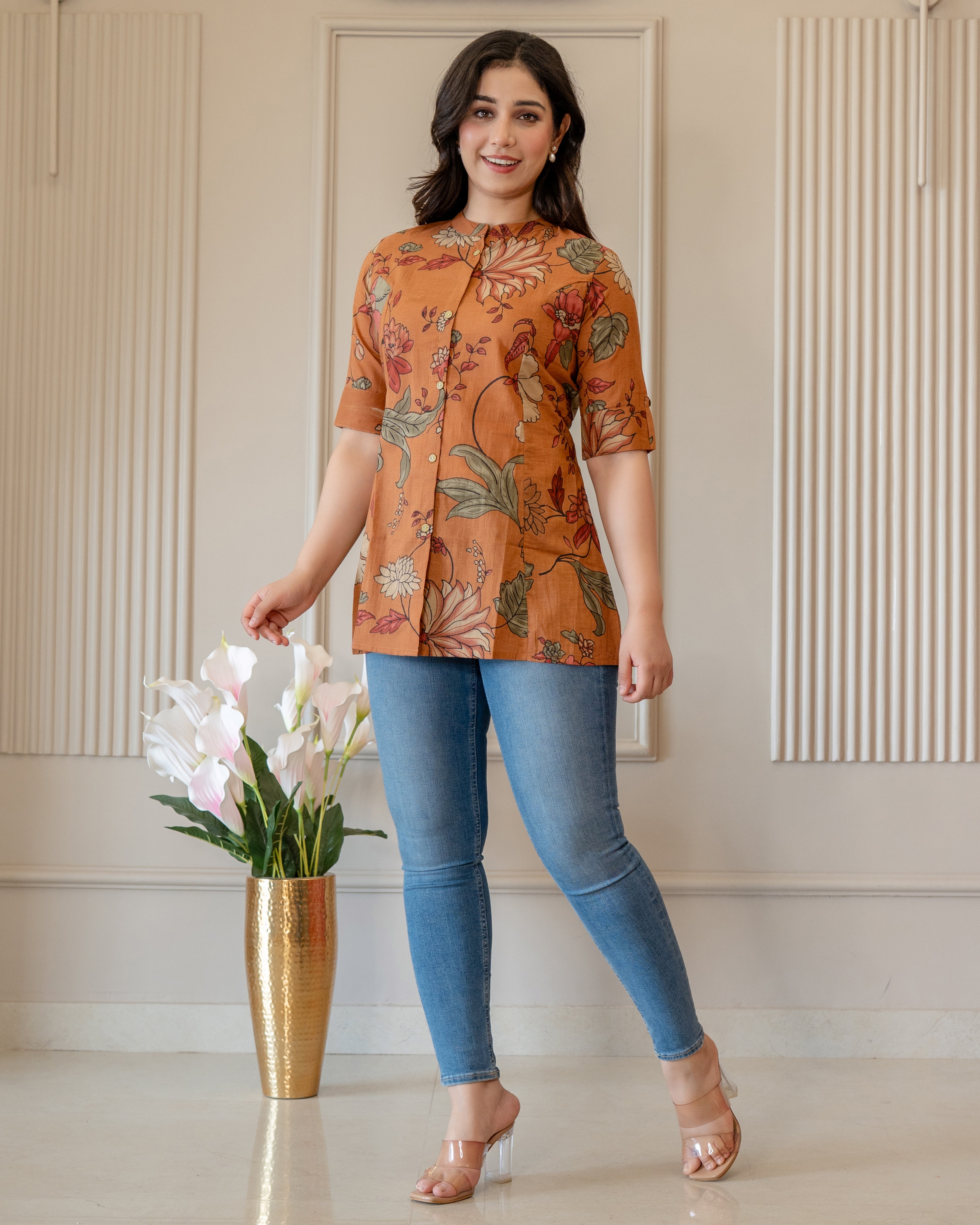 Kesariya Pure Cotton Kalamkari Short Top