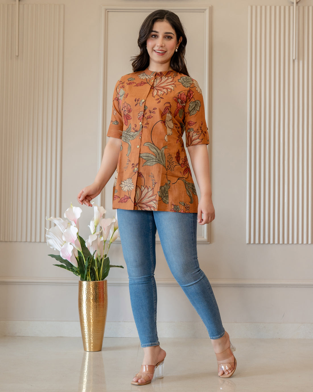Kesariya Pure Cotton Kalamkari Short Top