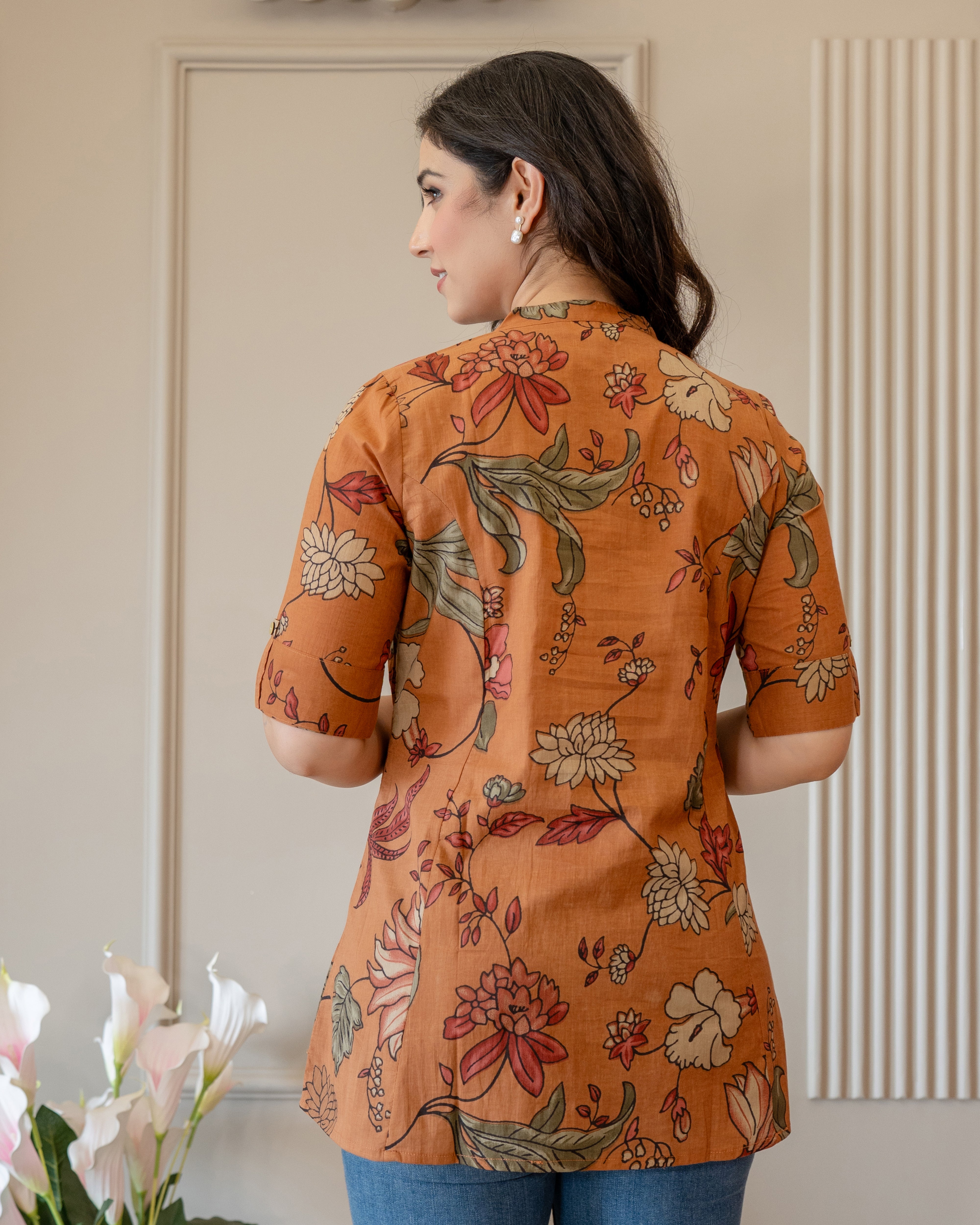 Kesariya Pure Cotton Kalamkari Short Top