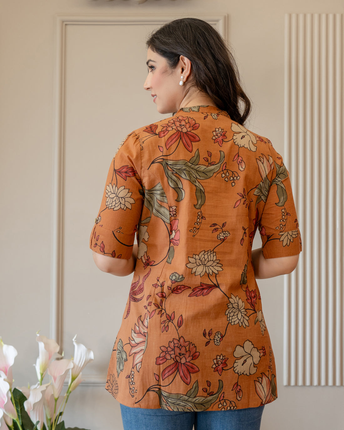 Kesariya Pure Cotton Kalamkari Short Top