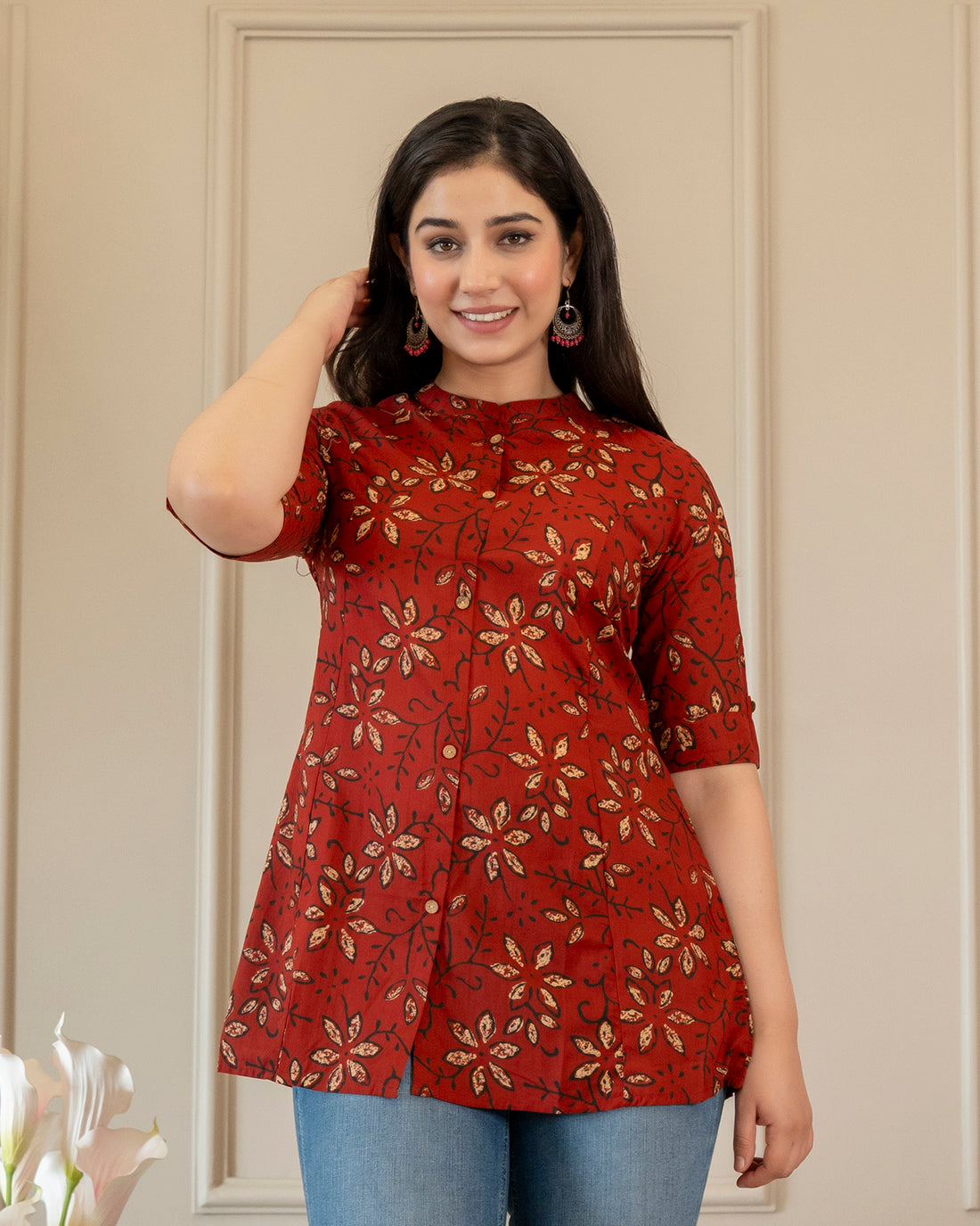 Rangini  Pure Cotton Ajrakh Short Top