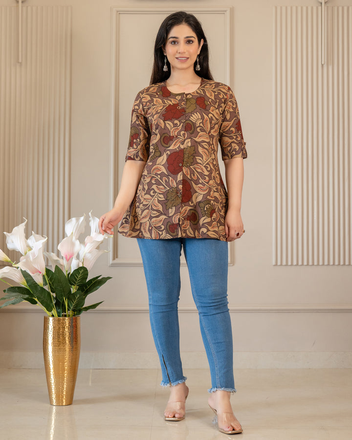 Kasturi Pure Cotton Kalamkari Short Top