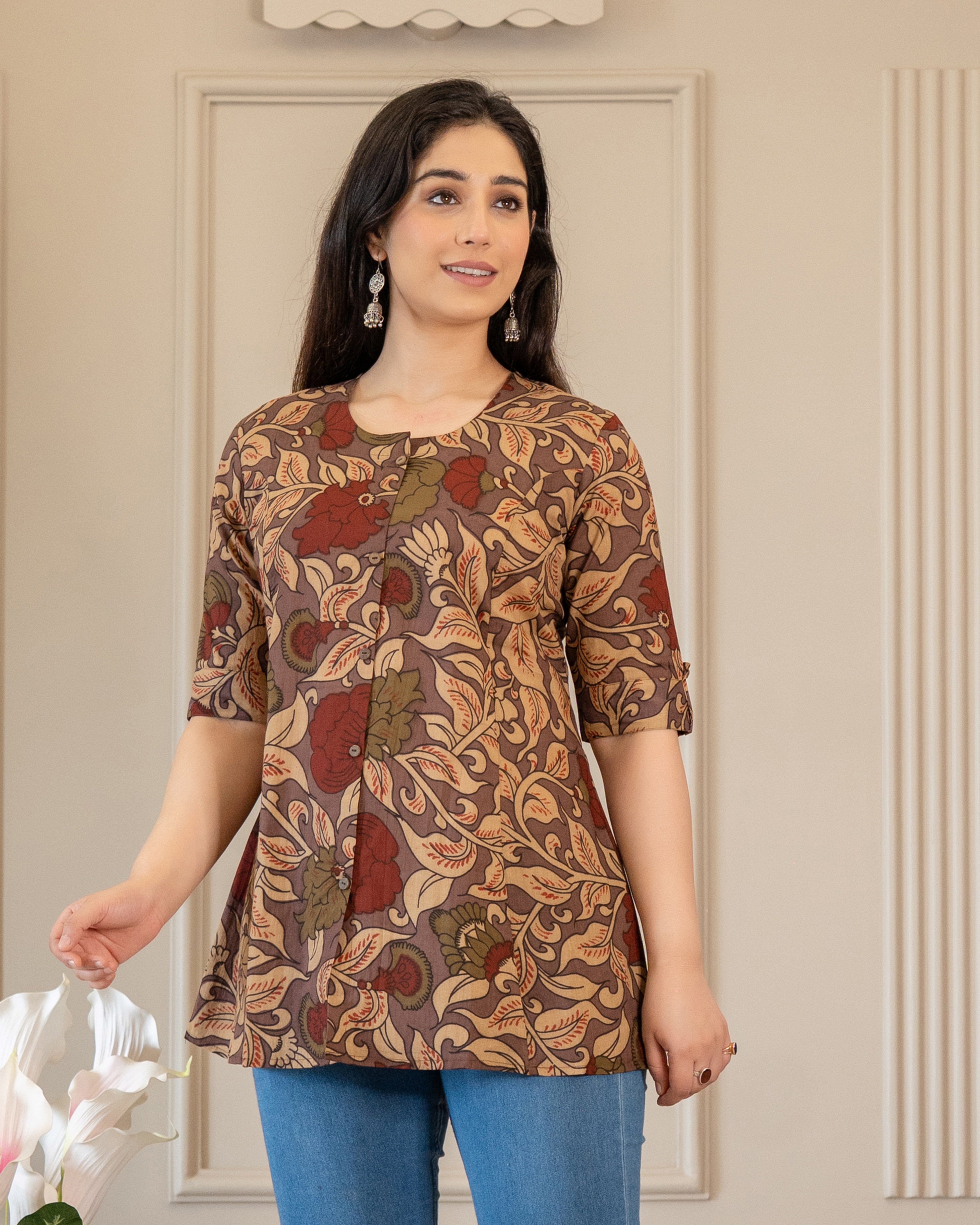 Kasturi Pure Cotton Kalamkari Short Top