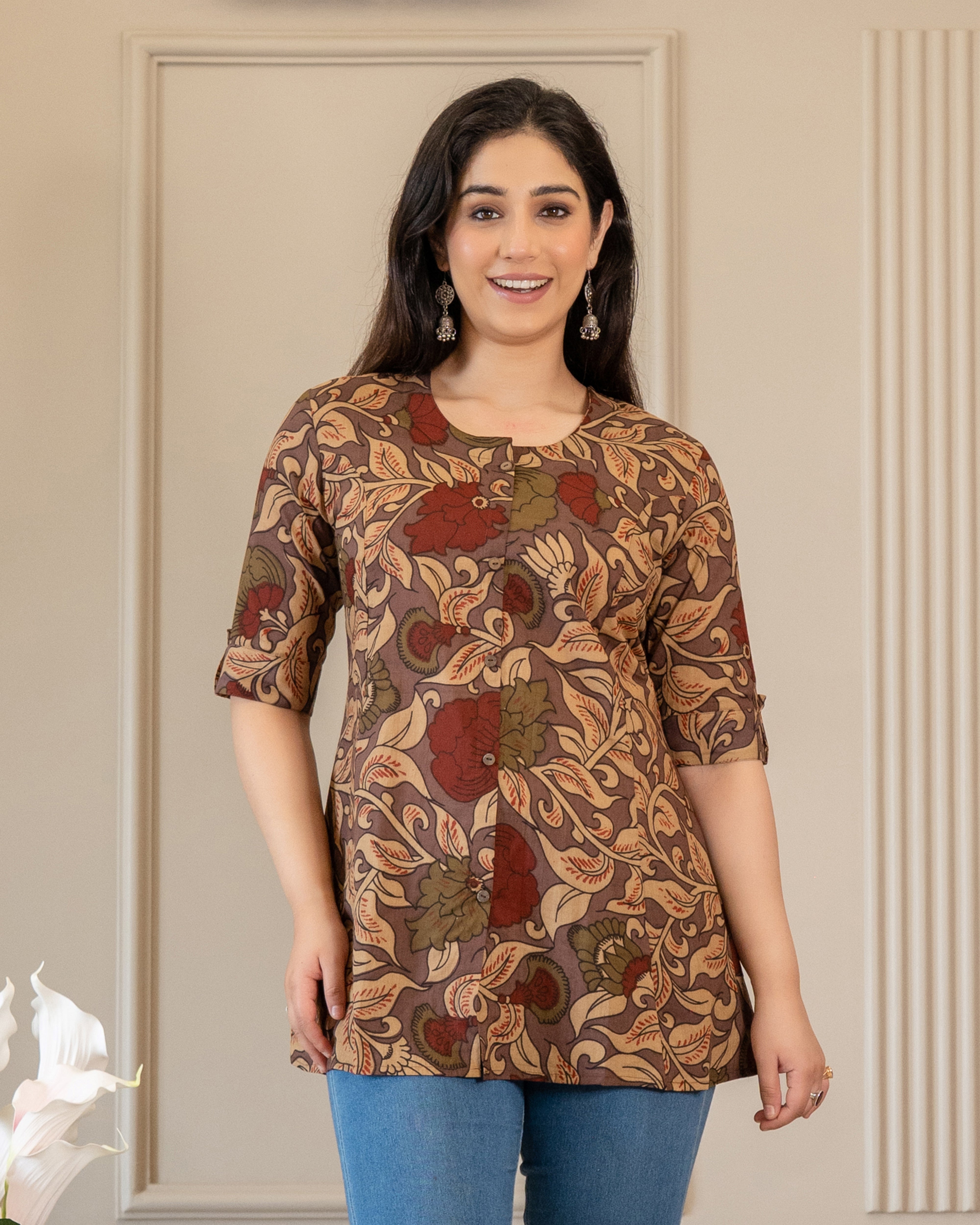 Kasturi Pure Cotton Kalamkari Short Top