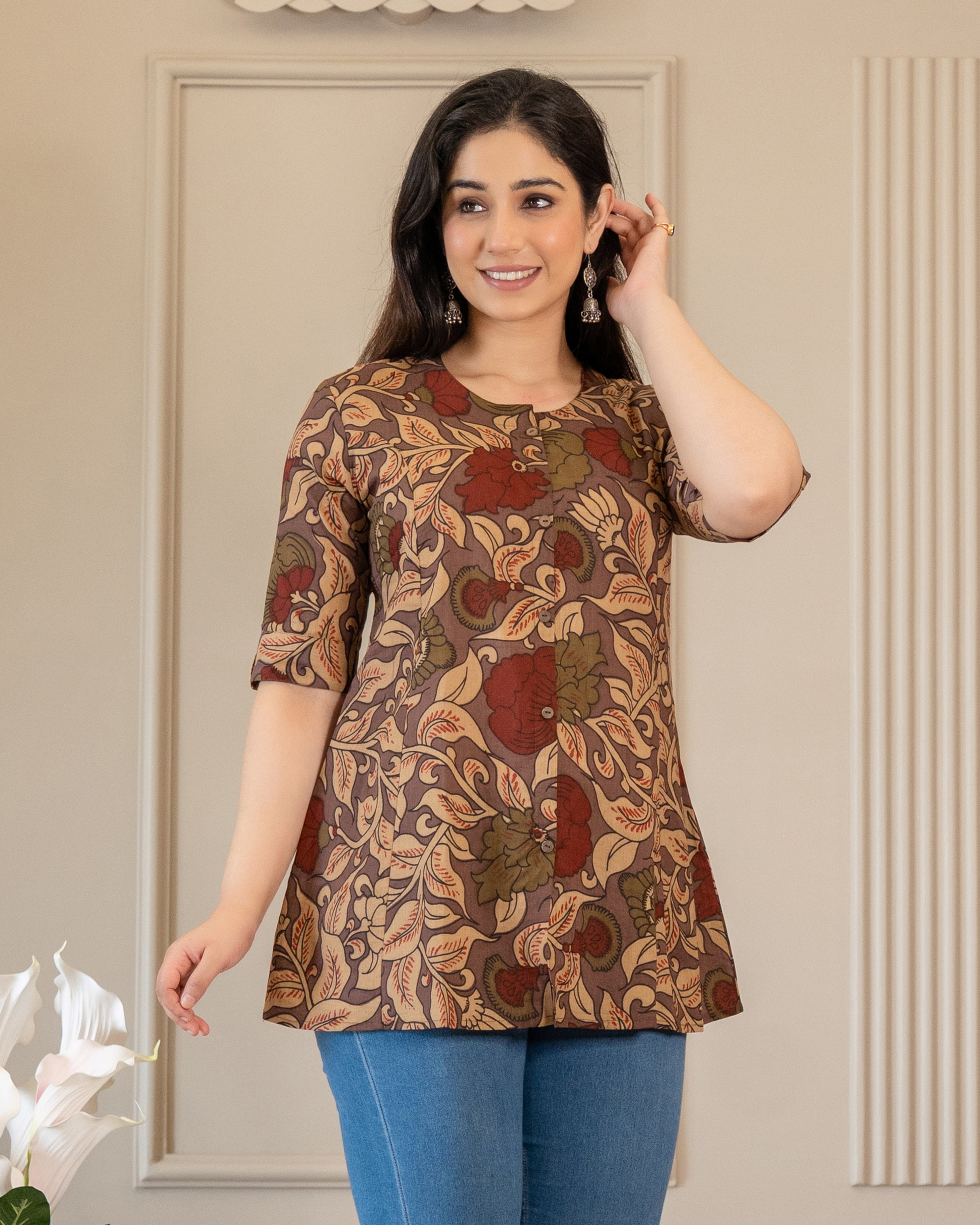Kasturi Pure Cotton Kalamkari Short Top