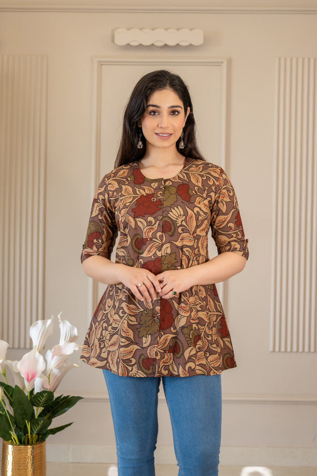 Kasturi Pure Cotton Kalamkari Short Top