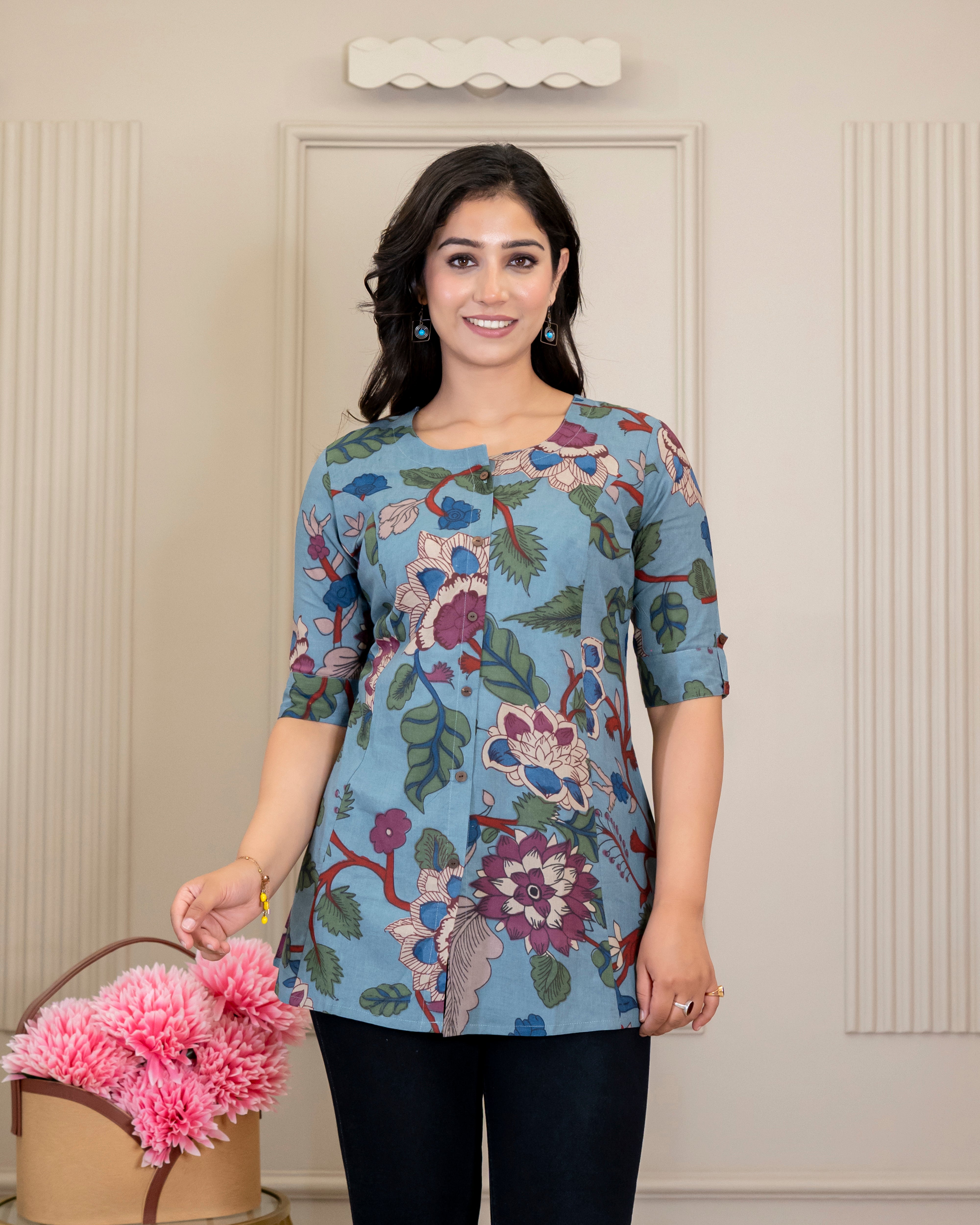 Neelima Pure Cotton Kalamkari Short Top