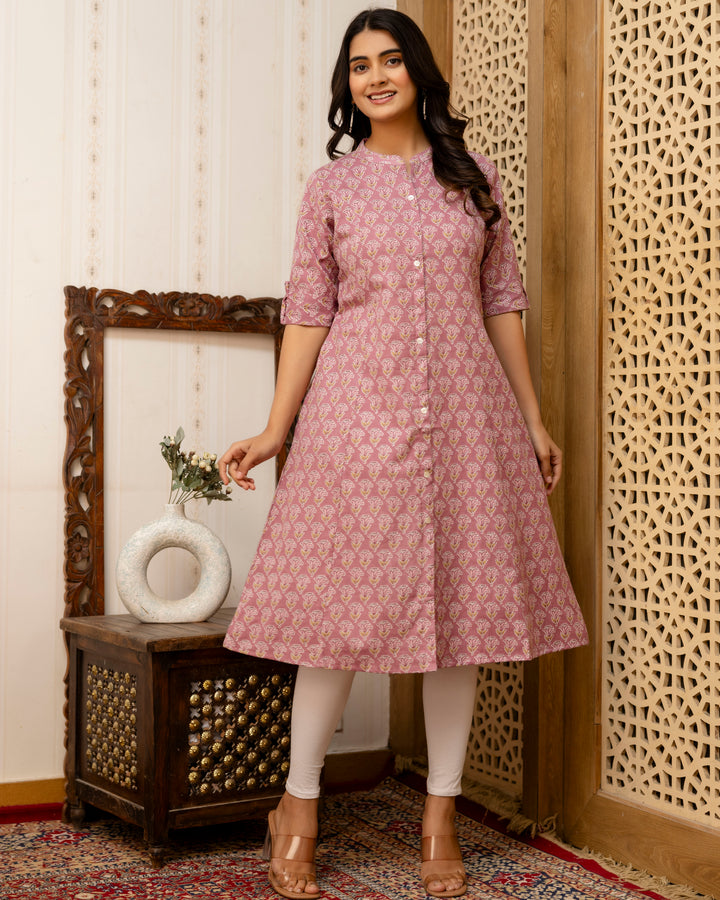 ANOKHI GULAB A-LINE COTTON KURTA