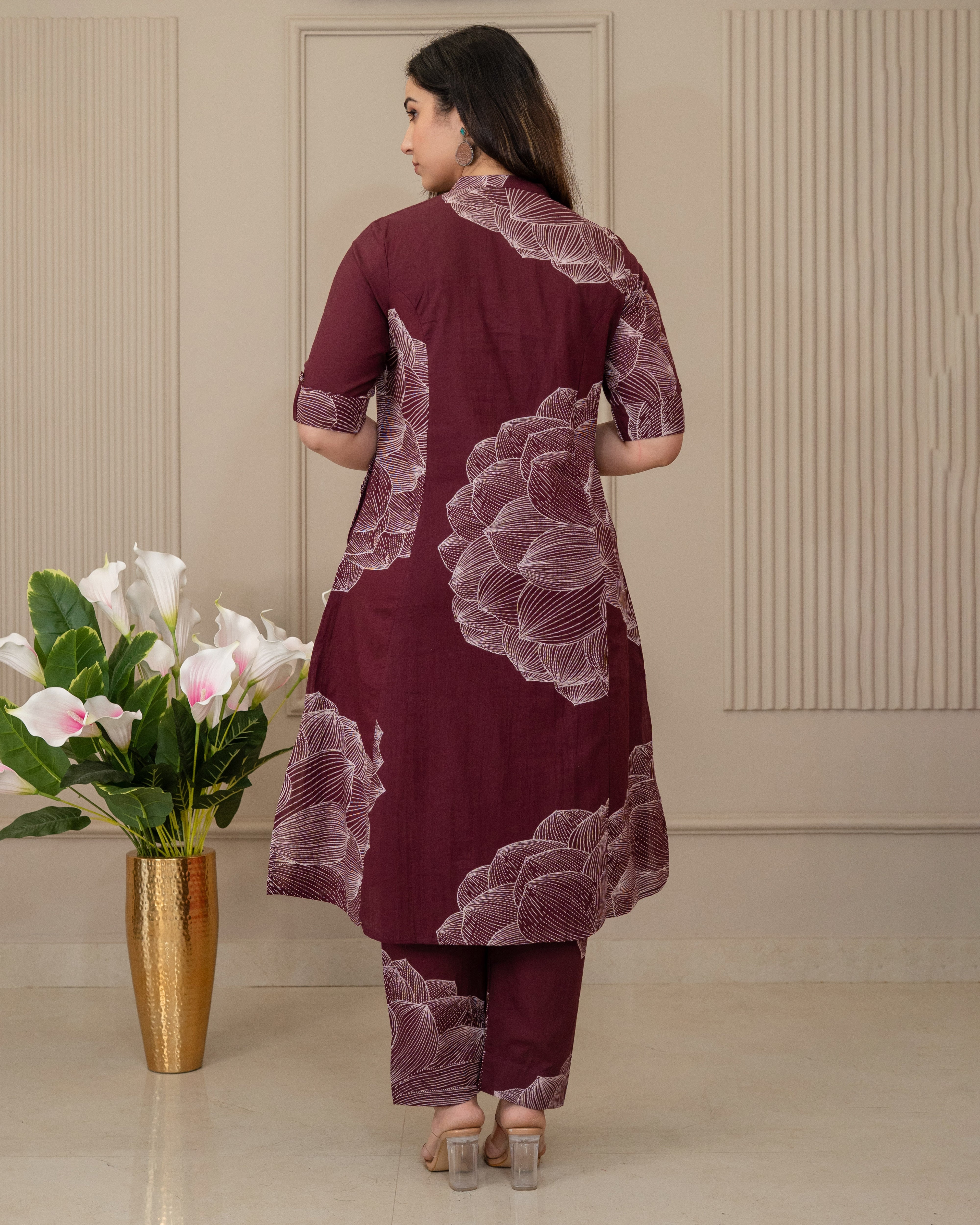 GULNAAR WINE COTTON A-LINE CO-ORD SET
