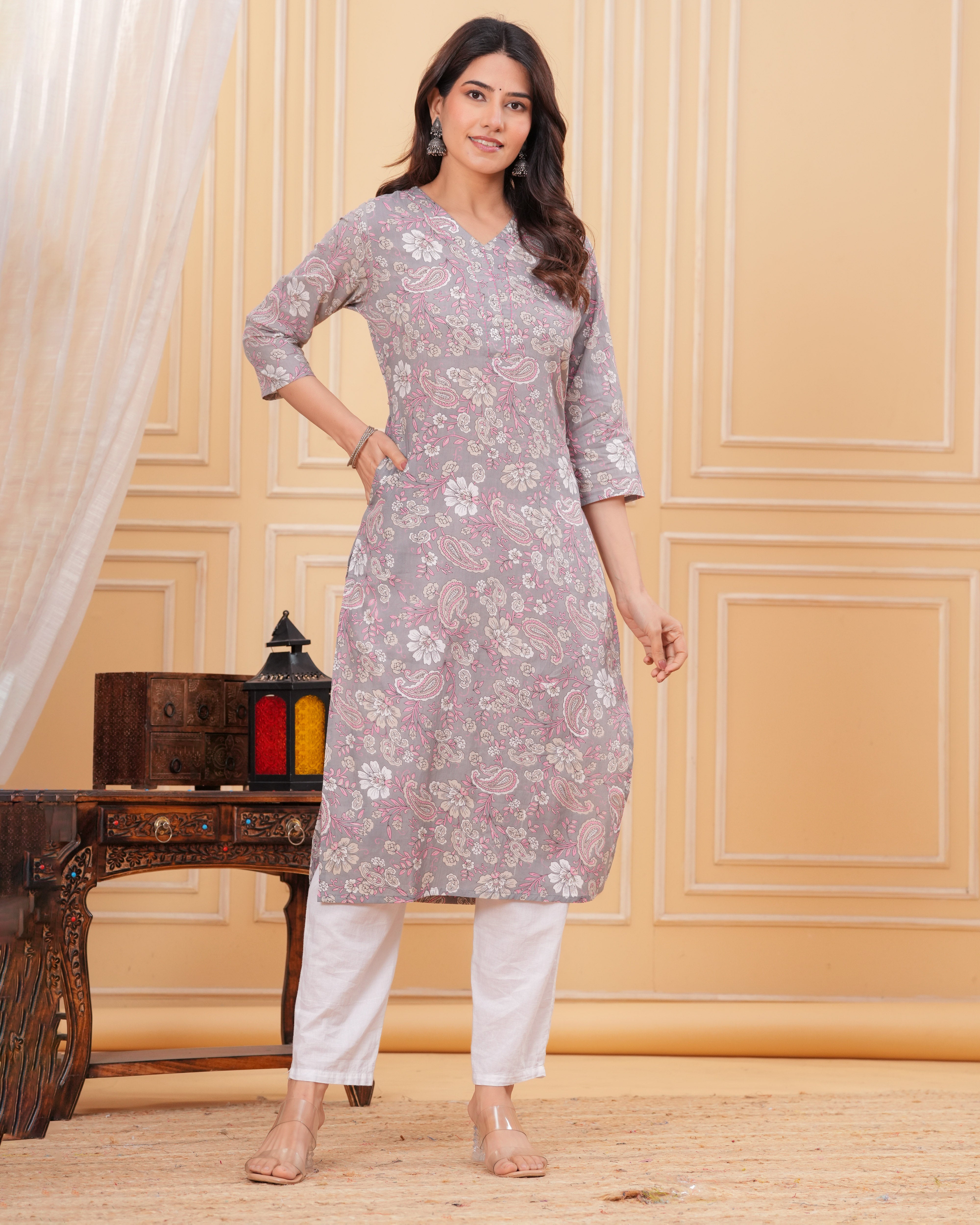 The Dove Grey Paisley Harmony Kurta