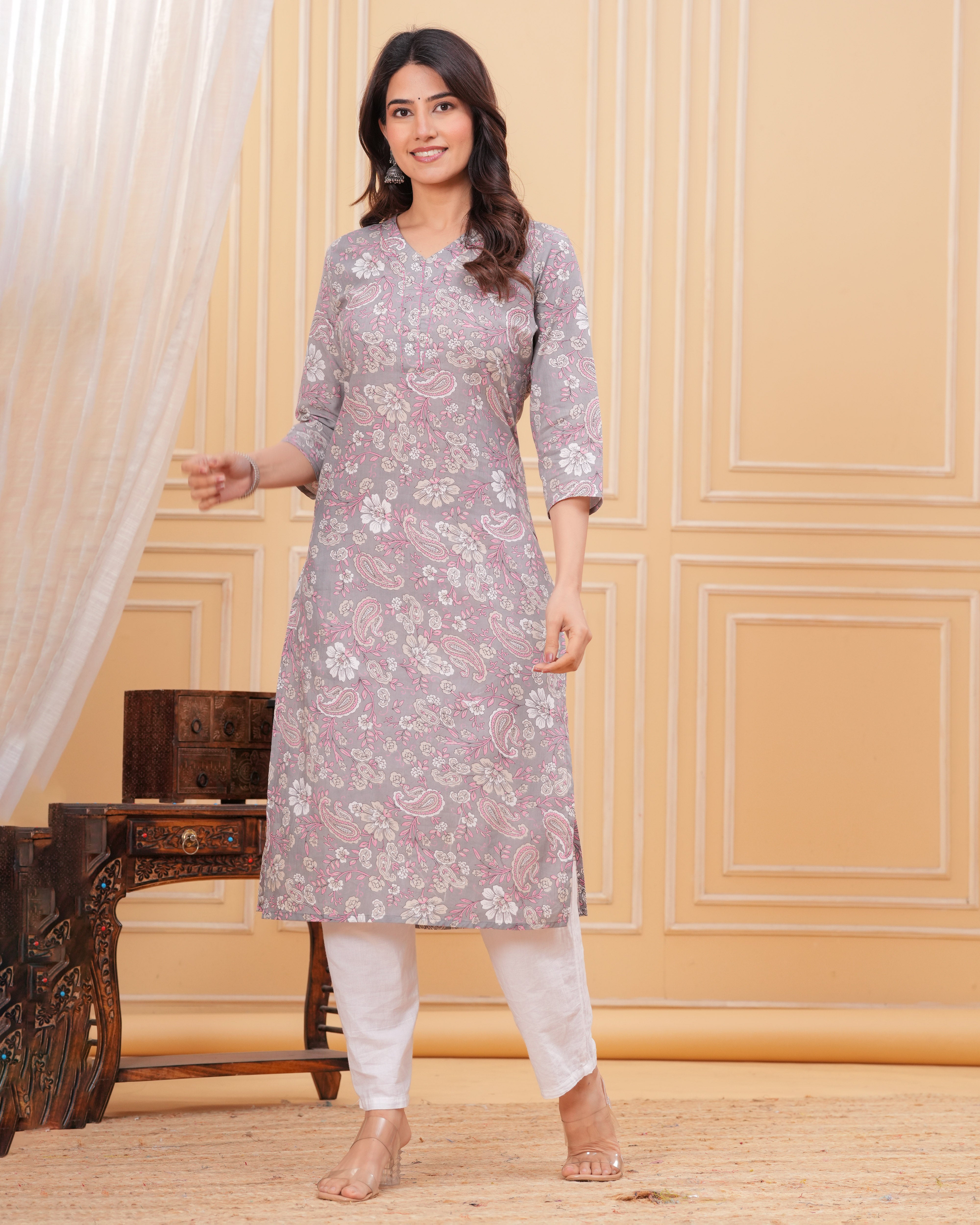 The Dove Grey Paisley Harmony Kurta