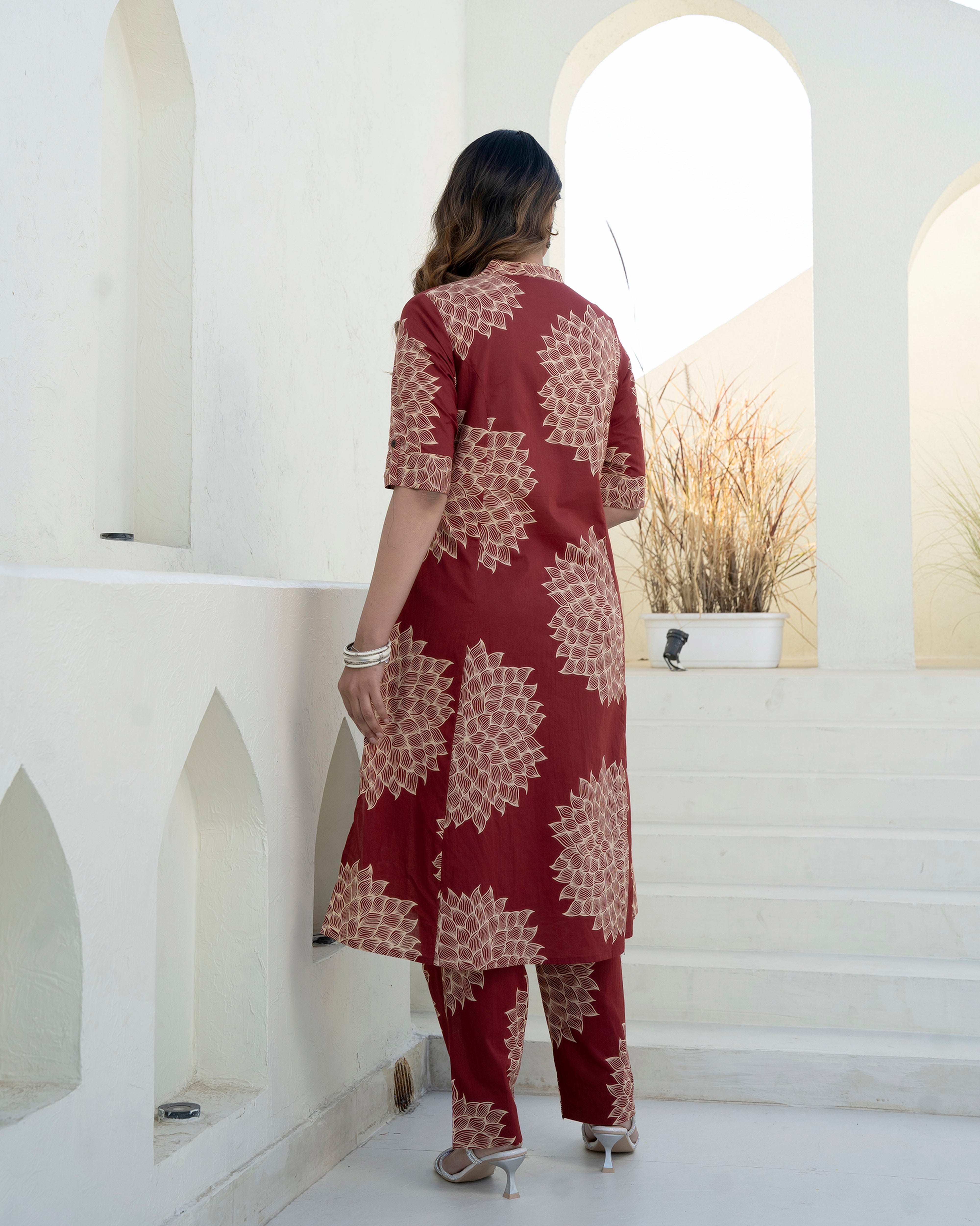 The 'Ruhani' Maroon Bloom Straight Co-ord Set