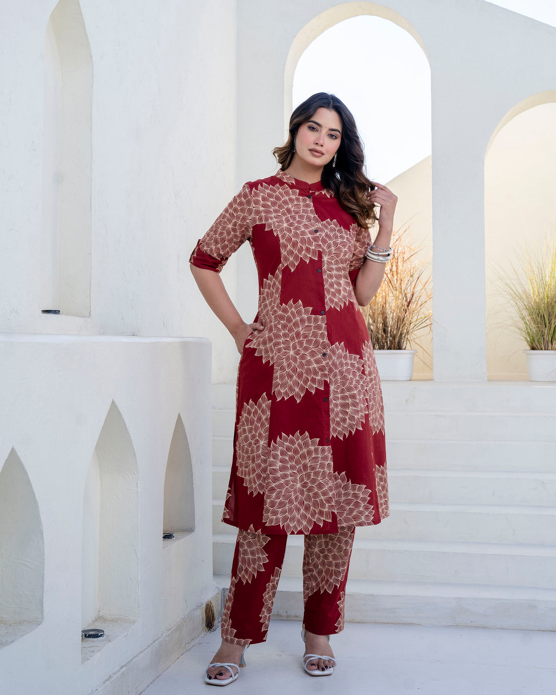 The 'Ruhani' Maroon Bloom Straight Co-ord Set