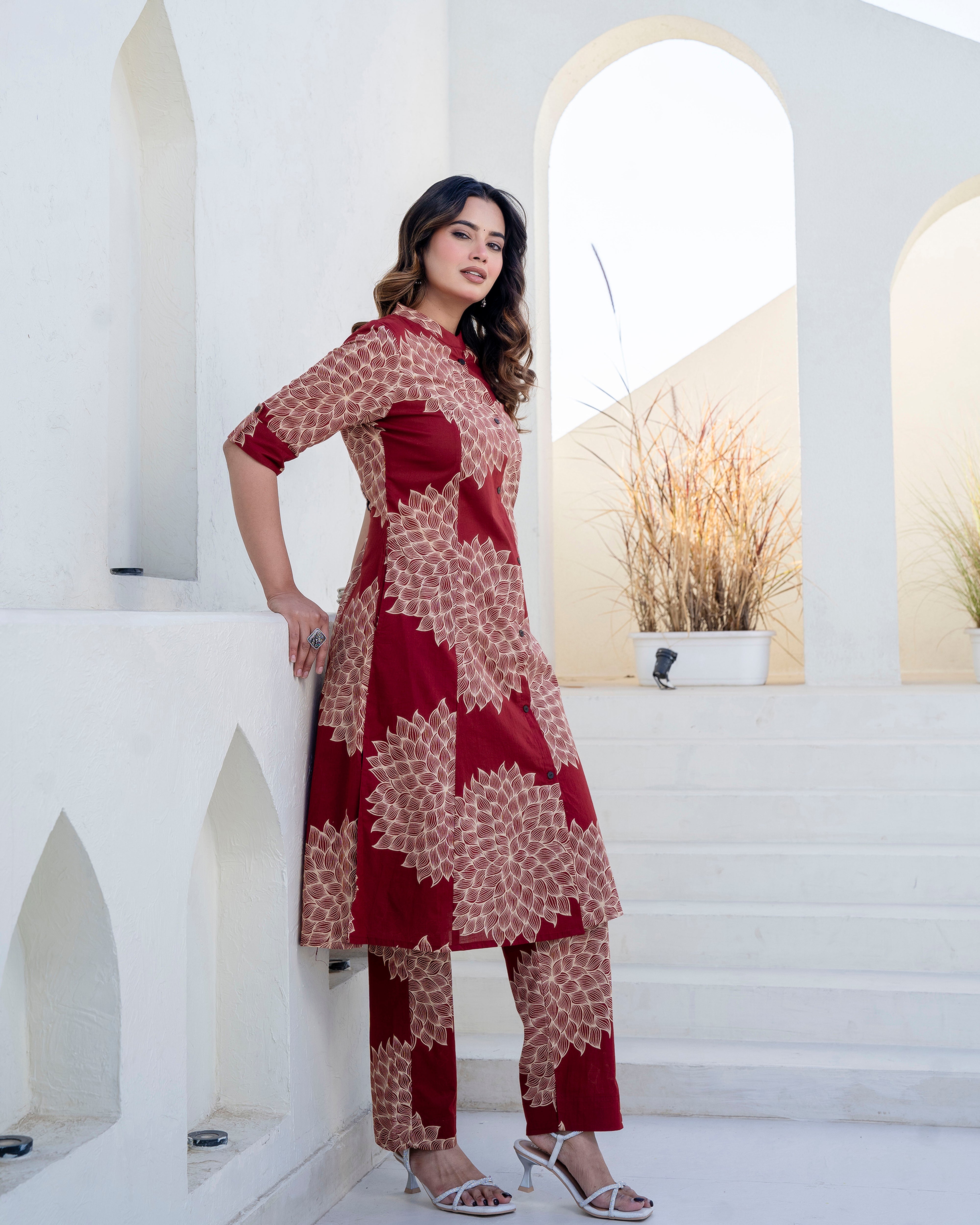 The 'Ruhani' Maroon Bloom Straight Co-ord Set