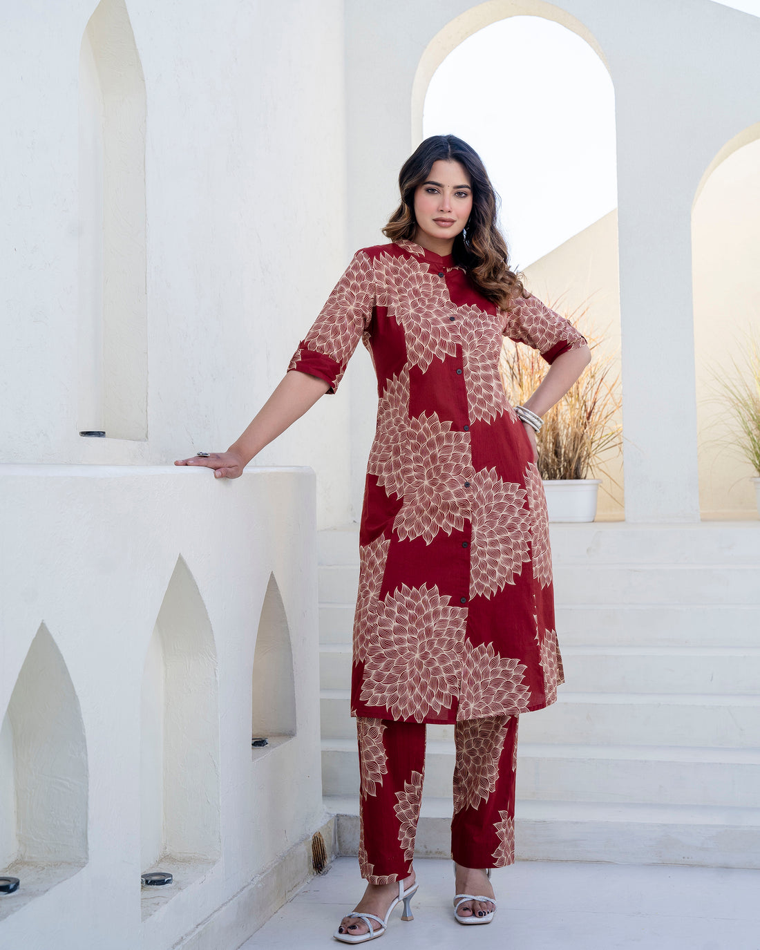 The 'Ruhani' Maroon Bloom Straight Co-ord Set