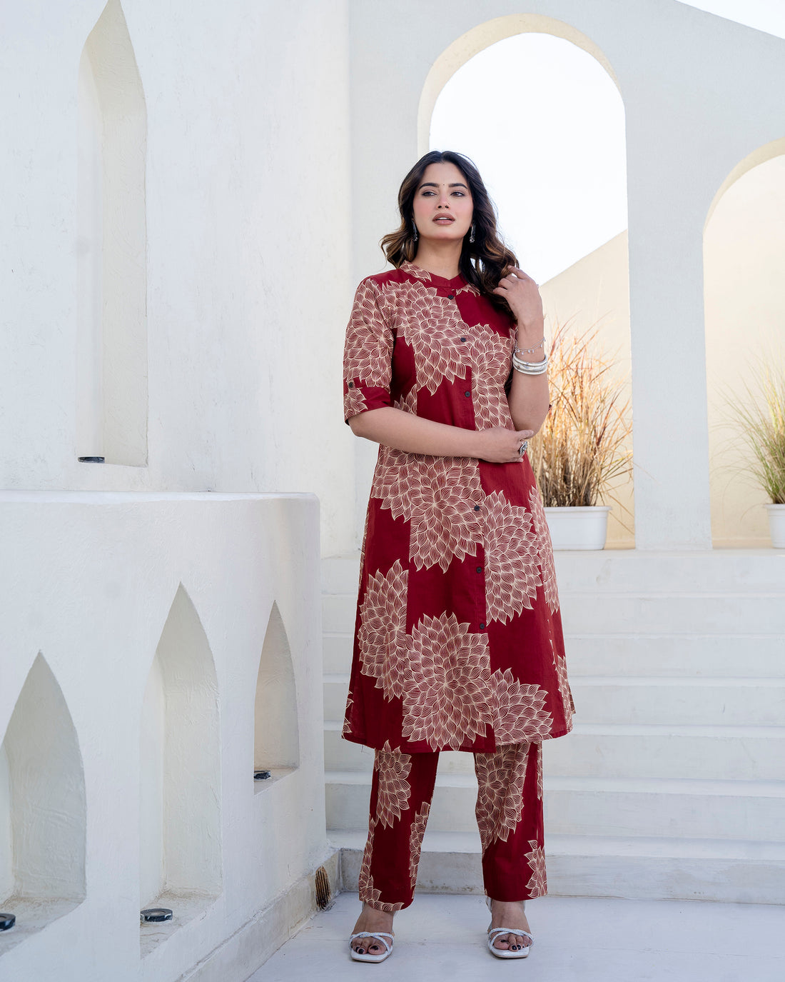 The 'Ruhani' Maroon Bloom Straight Co-ord Set