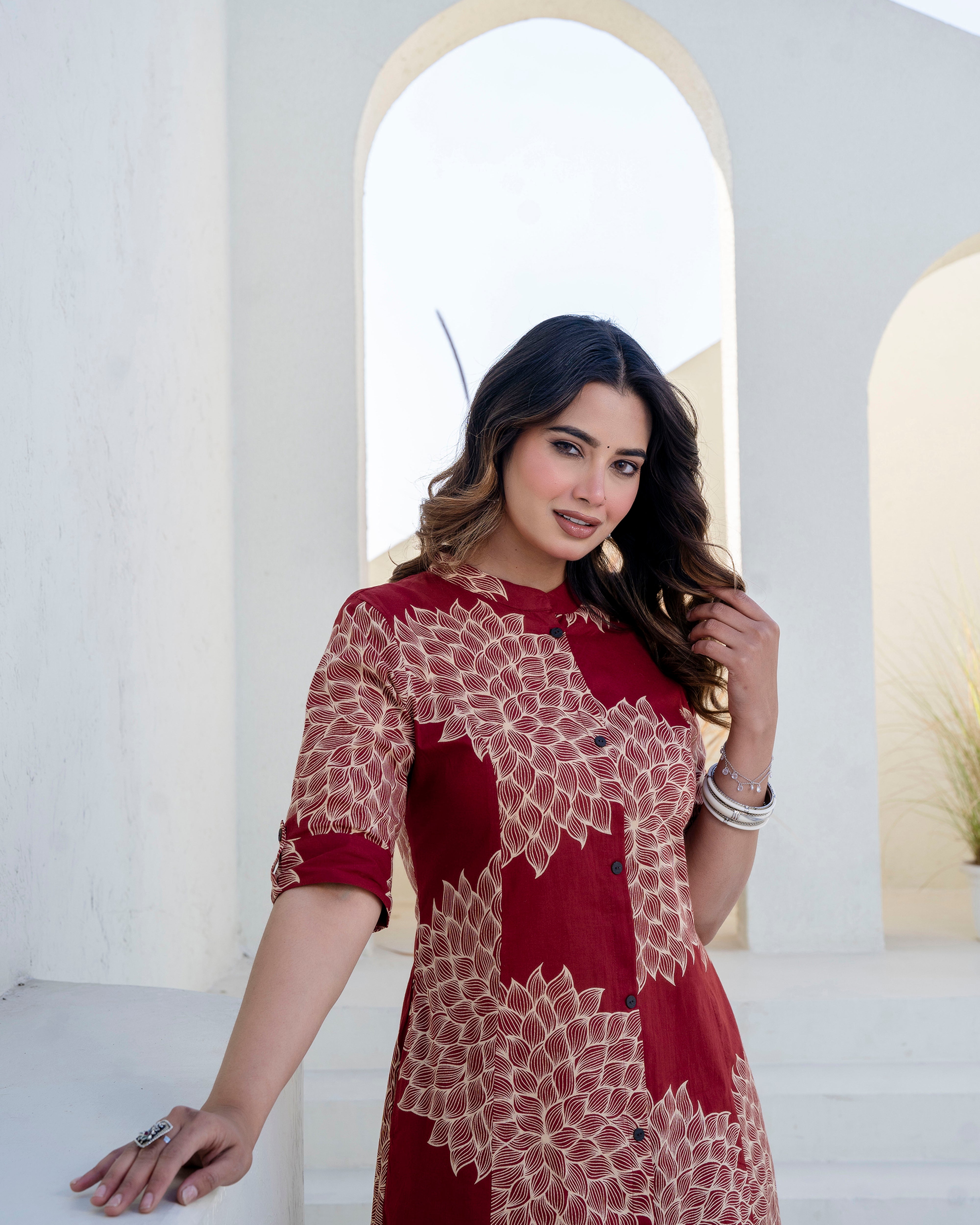 The 'Ruhani' Maroon Bloom Straight Co-ord Set