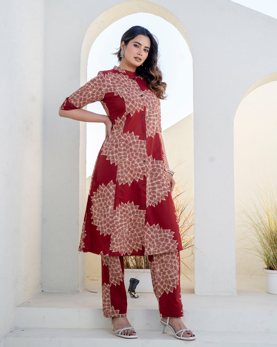 The 'Ruhani' Maroon Bloom Straight Co-ord Set
