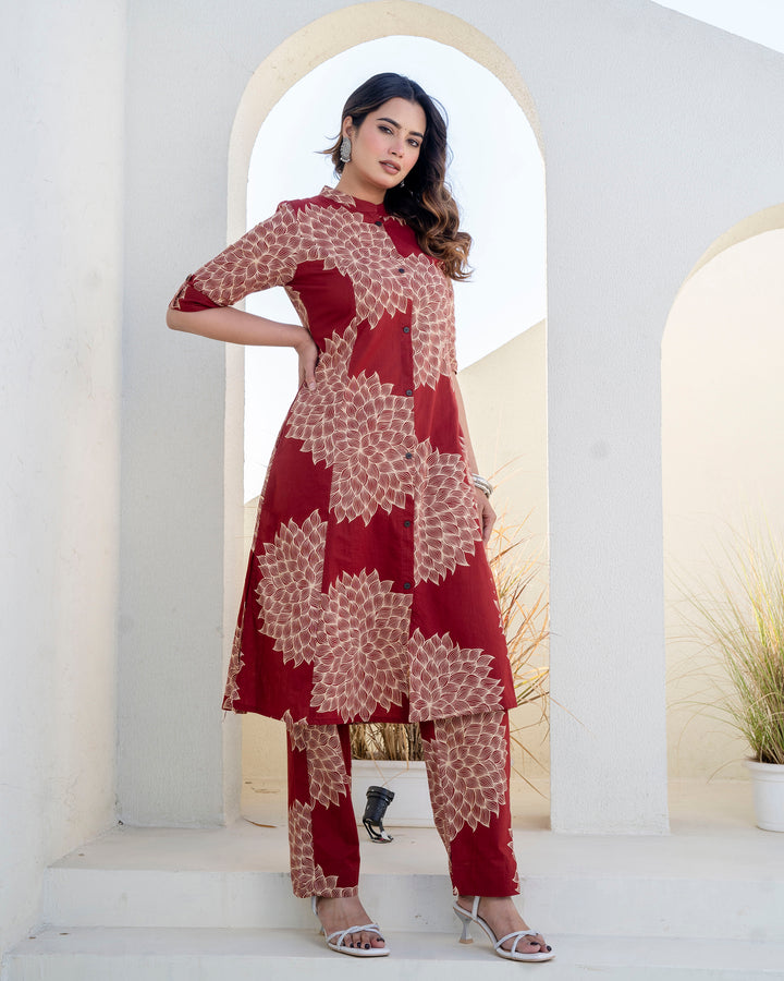The 'Ruhani' Maroon Bloom Straight Co-ord Set
