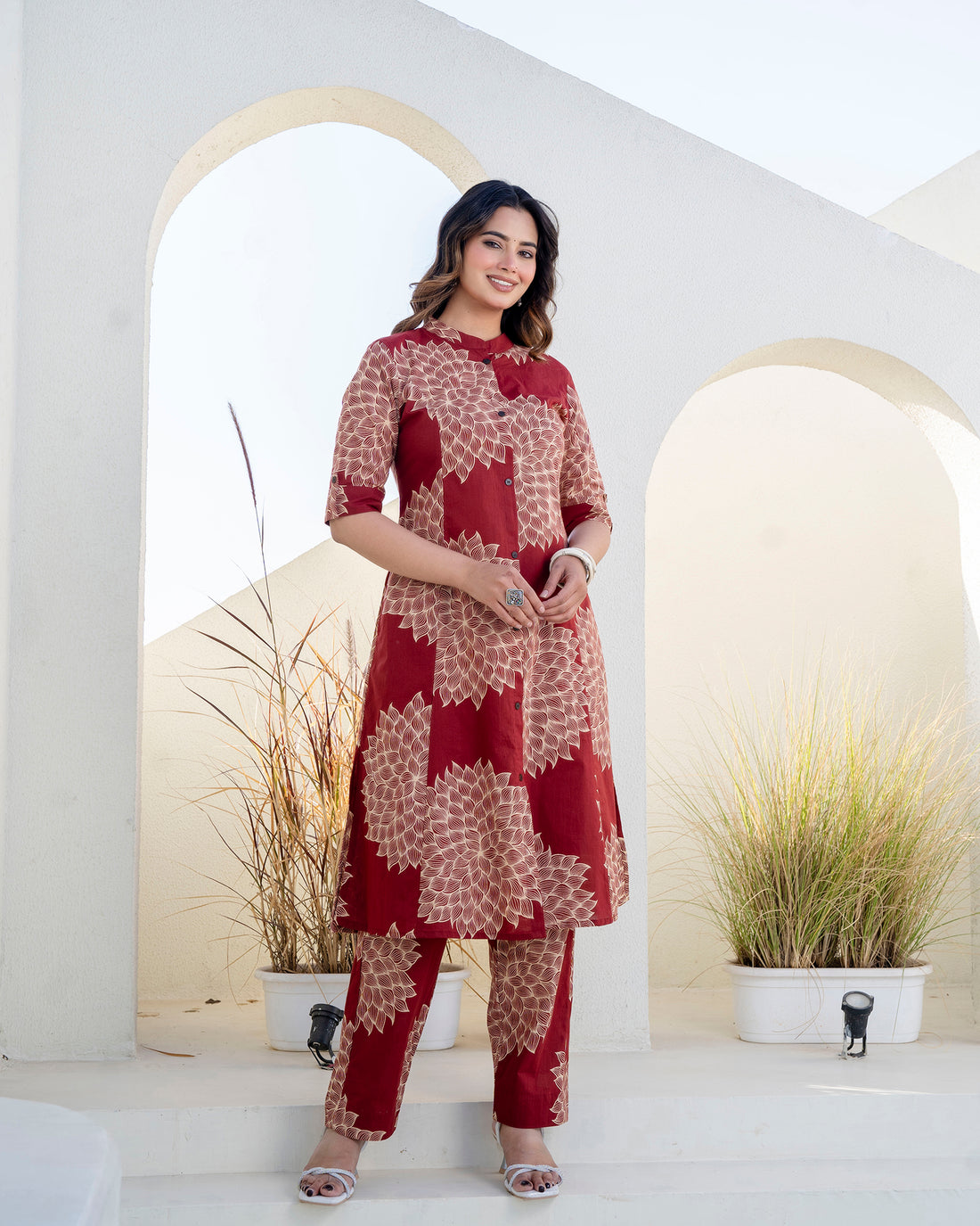 The 'Ruhani' Maroon Bloom Straight Co-ord Set