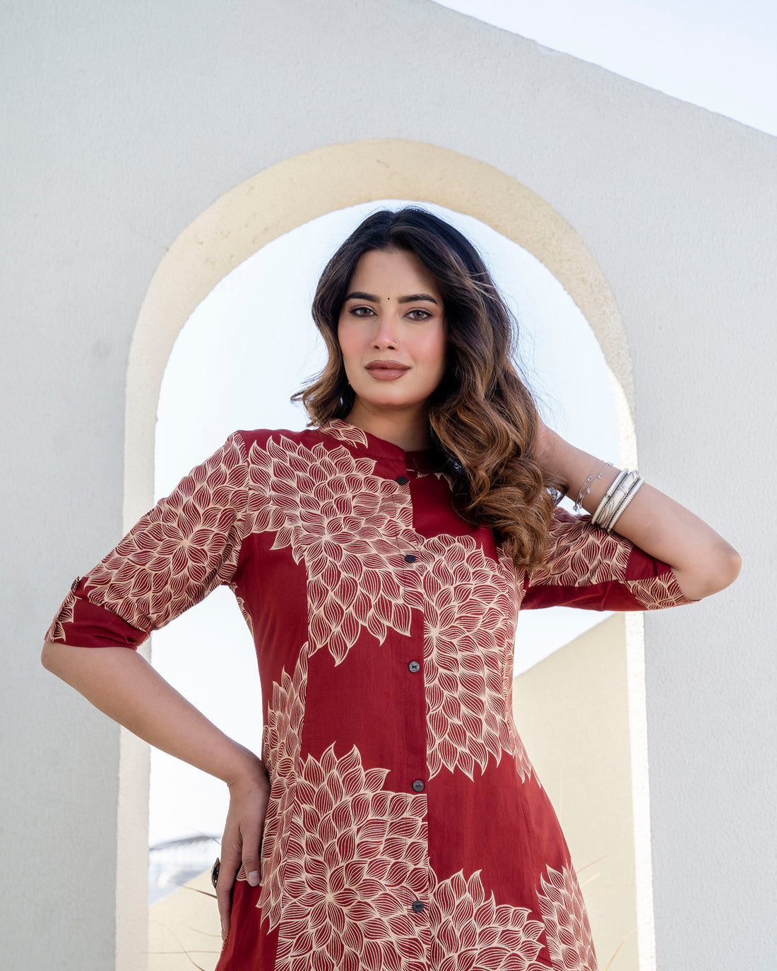 The 'Ruhani' Maroon Bloom Straight Co-ord Set