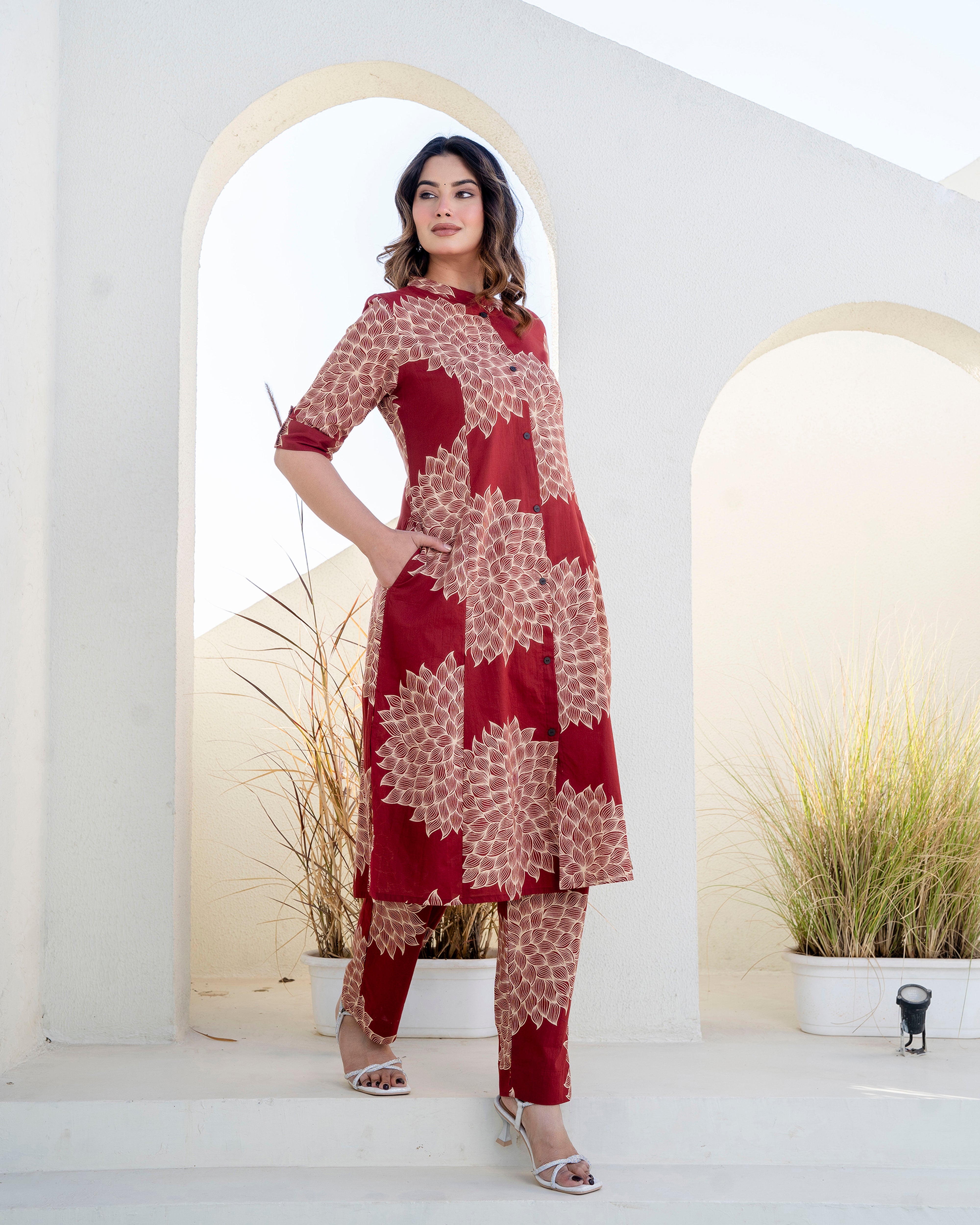 The 'Ruhani' Maroon Bloom Straight Co-ord Set