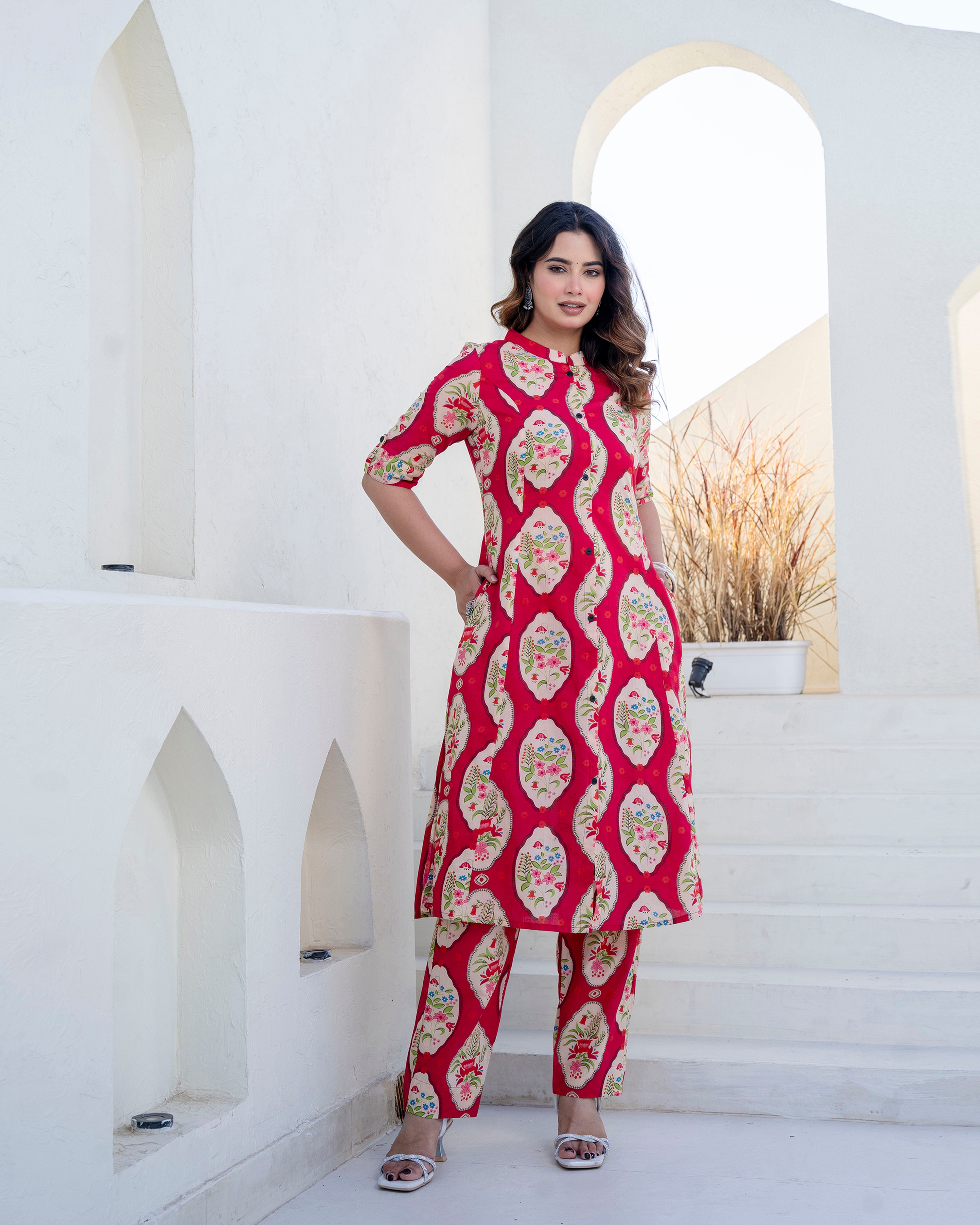 The 'Gul' Pink Floral A-Line Co-ord Set