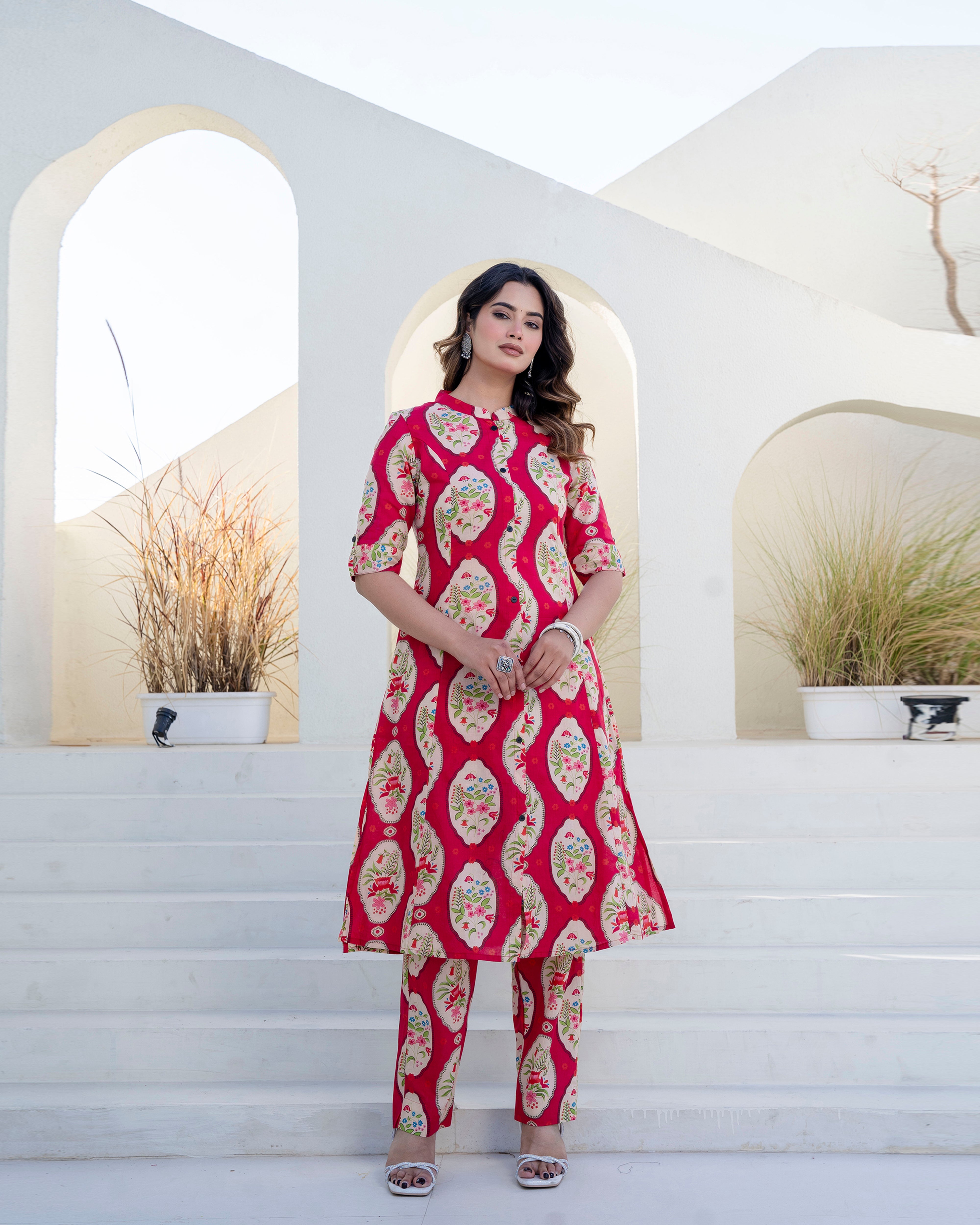 The 'Gul' Pink Floral A-Line Co-ord Set