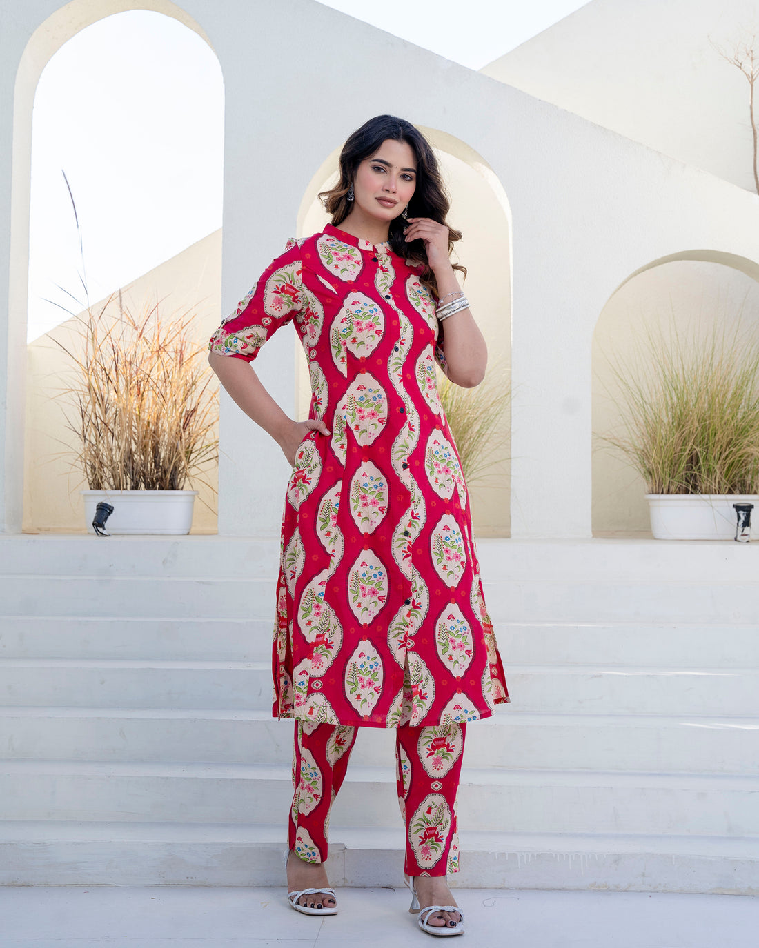 The 'Gul' Pink Floral A-Line Co-ord Set