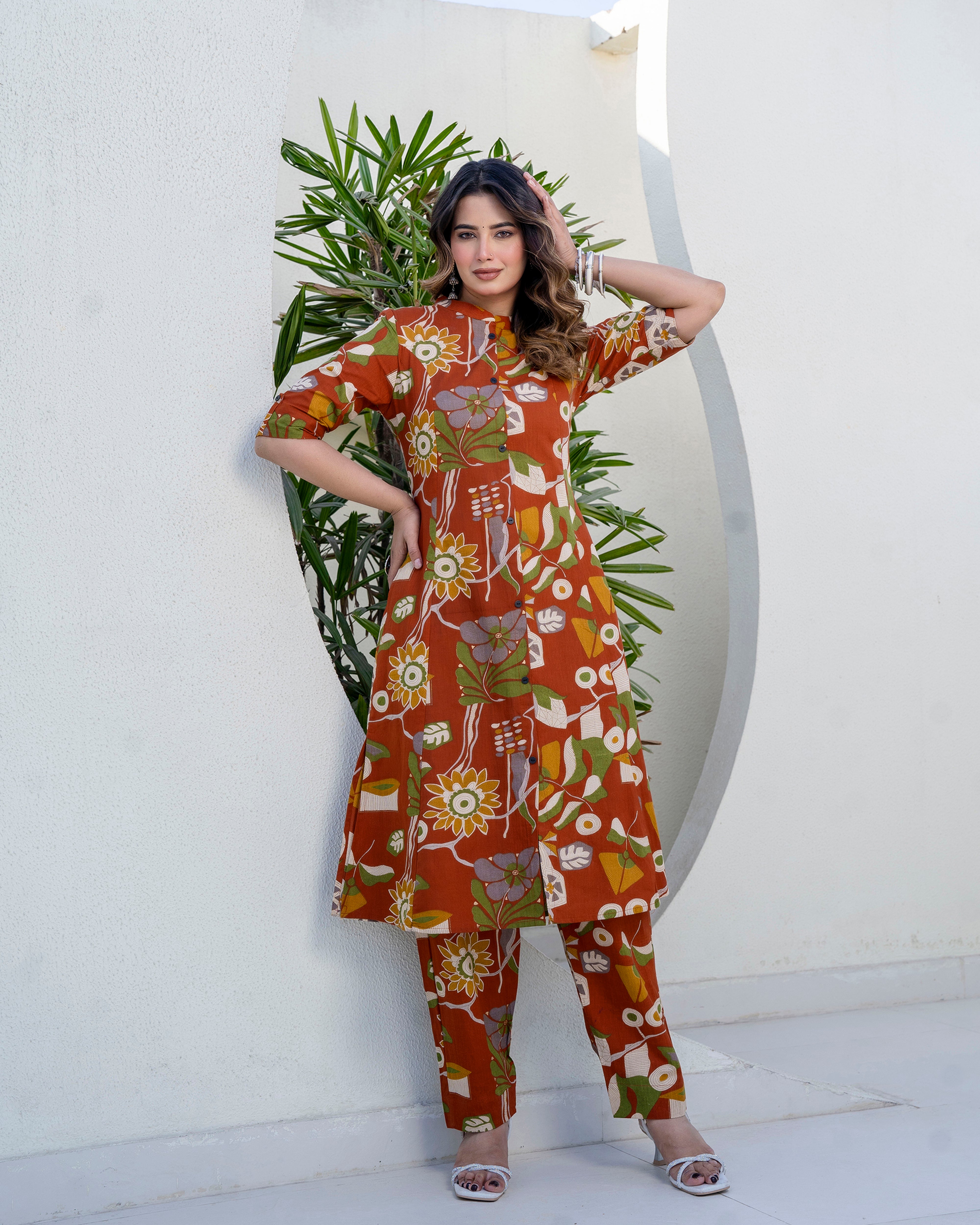 The 'Meher' Rust Garden A-Line Co-ord Set