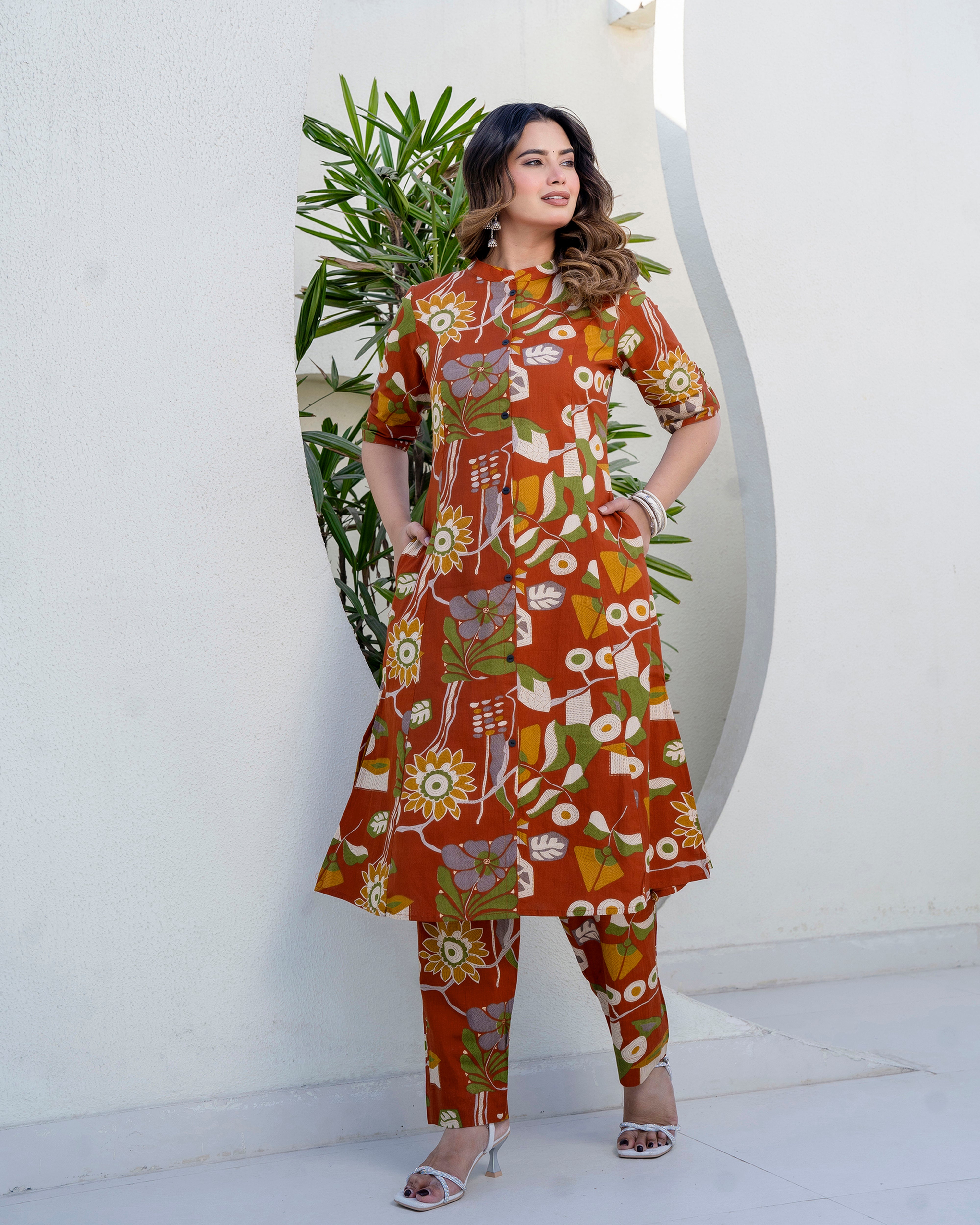 The 'Meher' Rust Garden A-Line Co-ord Set