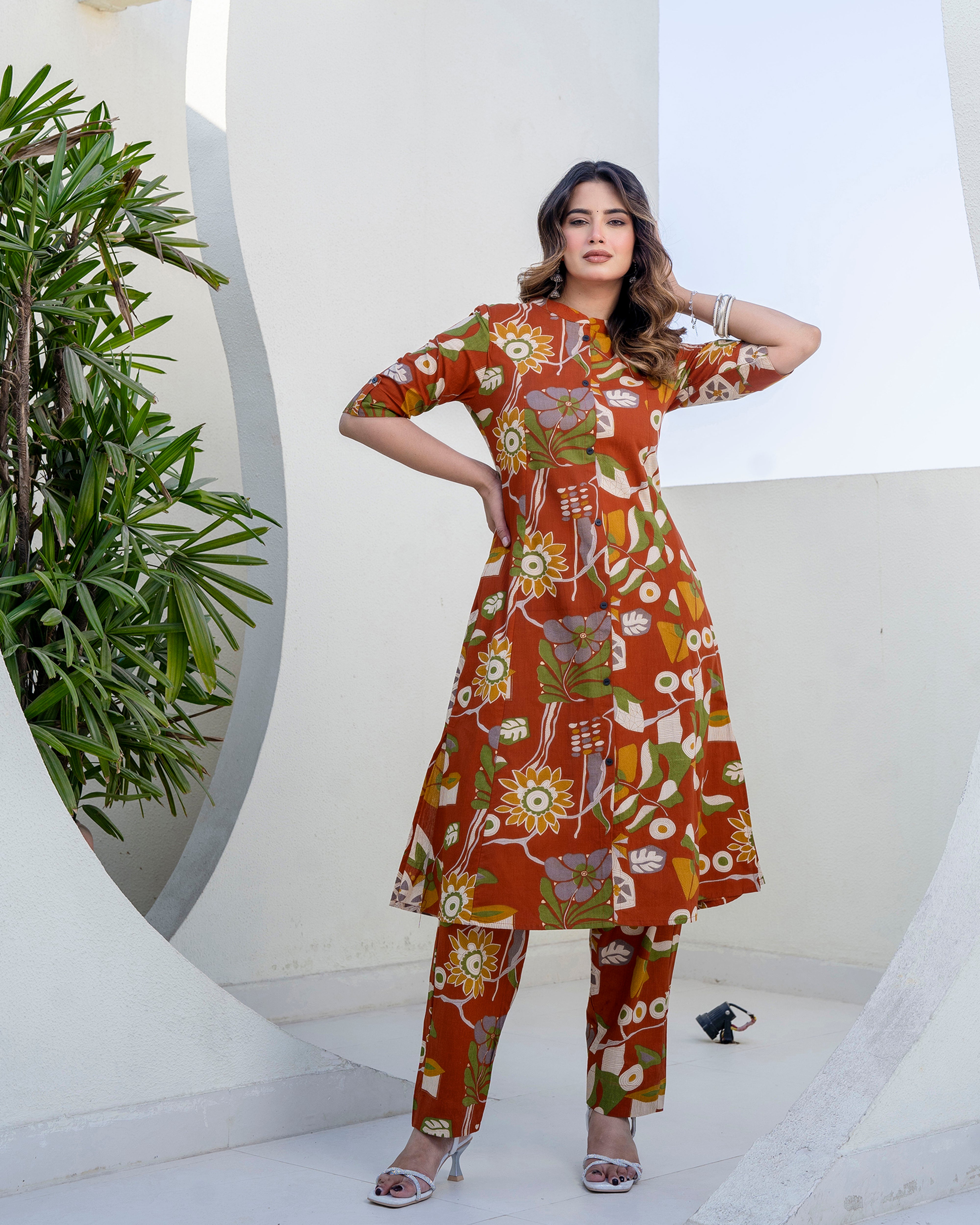 The 'Meher' Rust Garden A-Line Co-ord Set