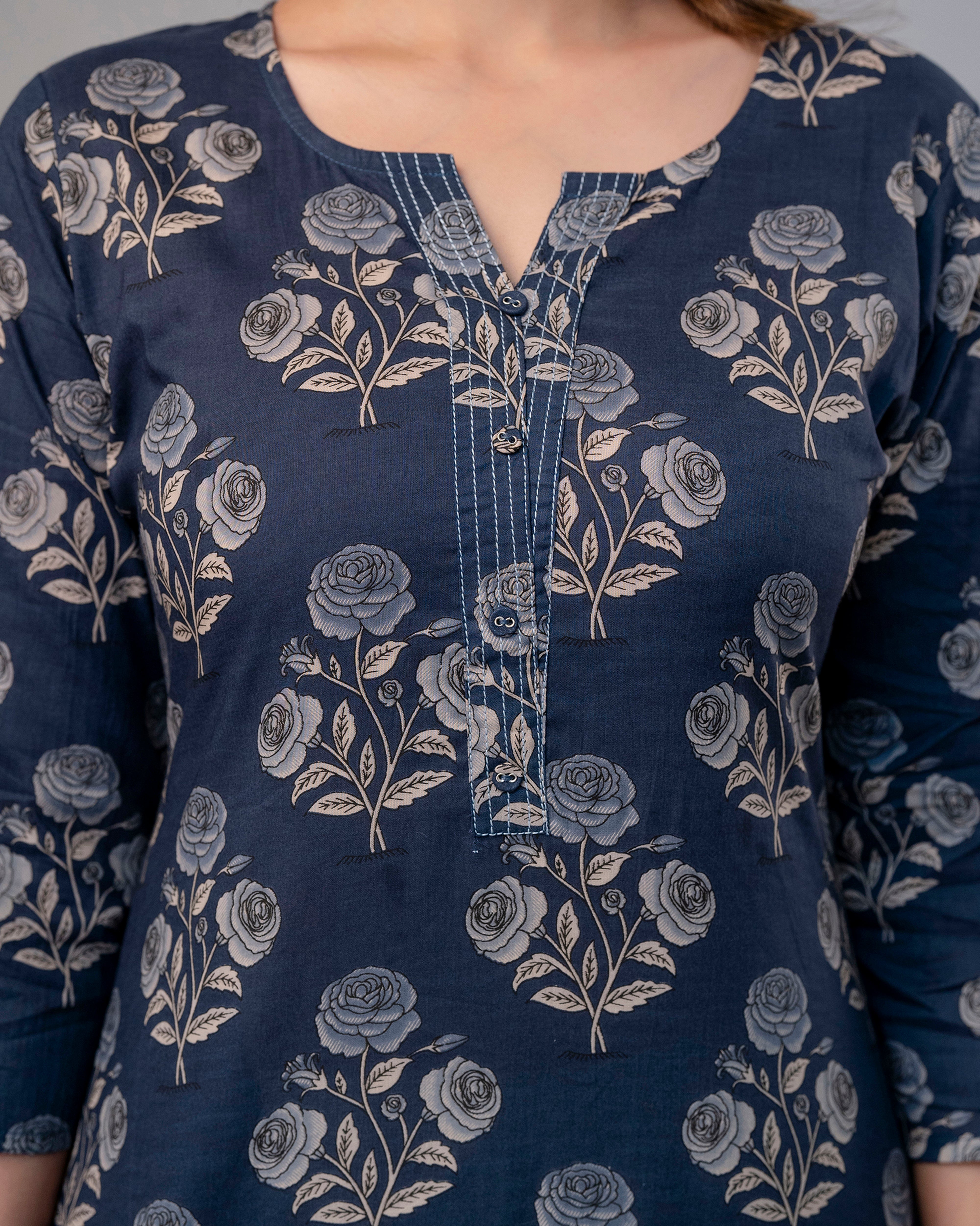 The Dusty Blue Rose Straight Kurta