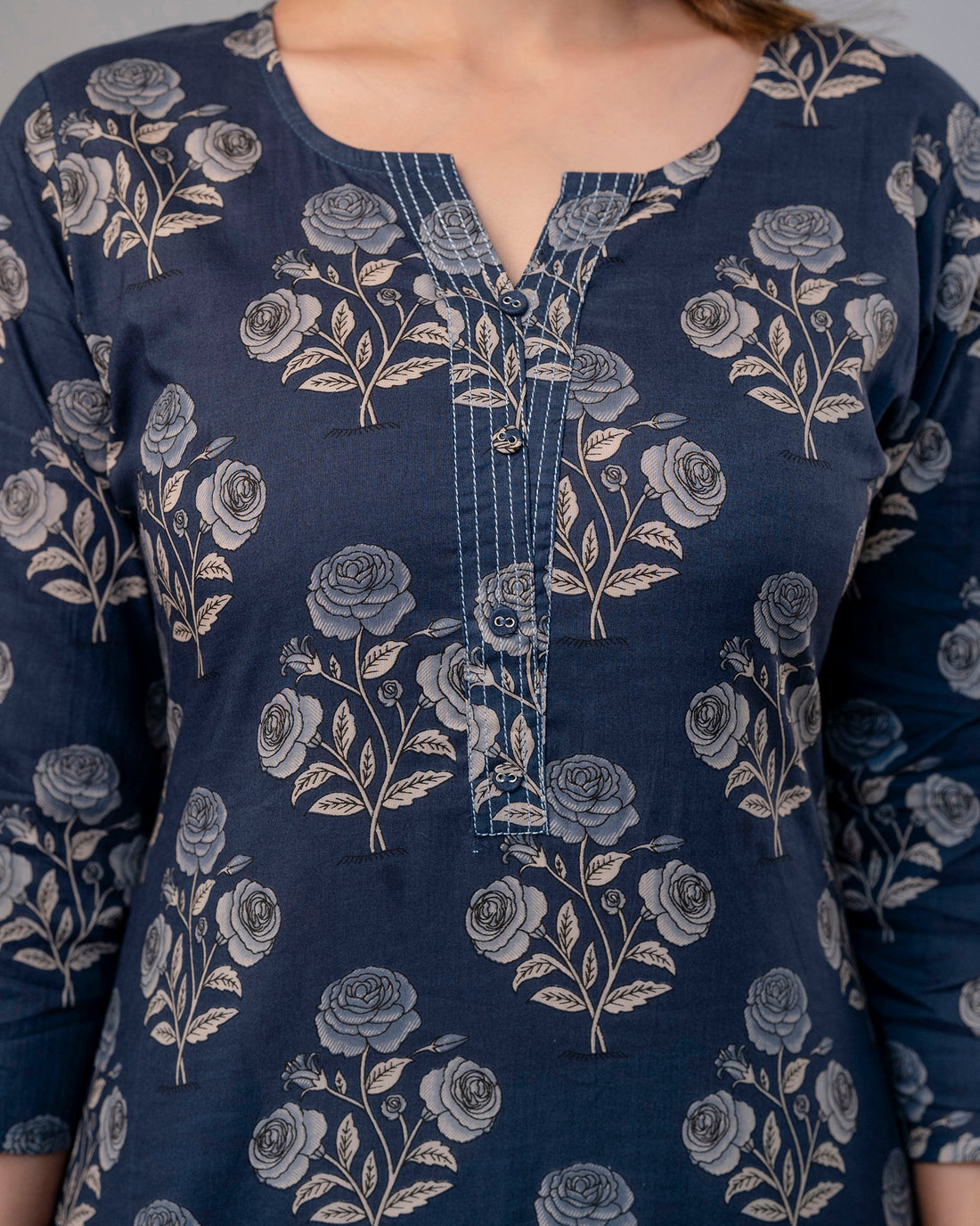 The Dusty Blue Rose Straight Kurta