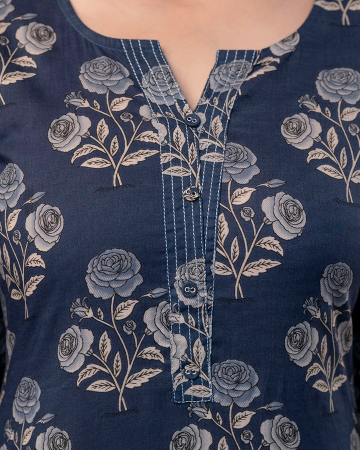The Dusty Blue Rose Straight Kurta