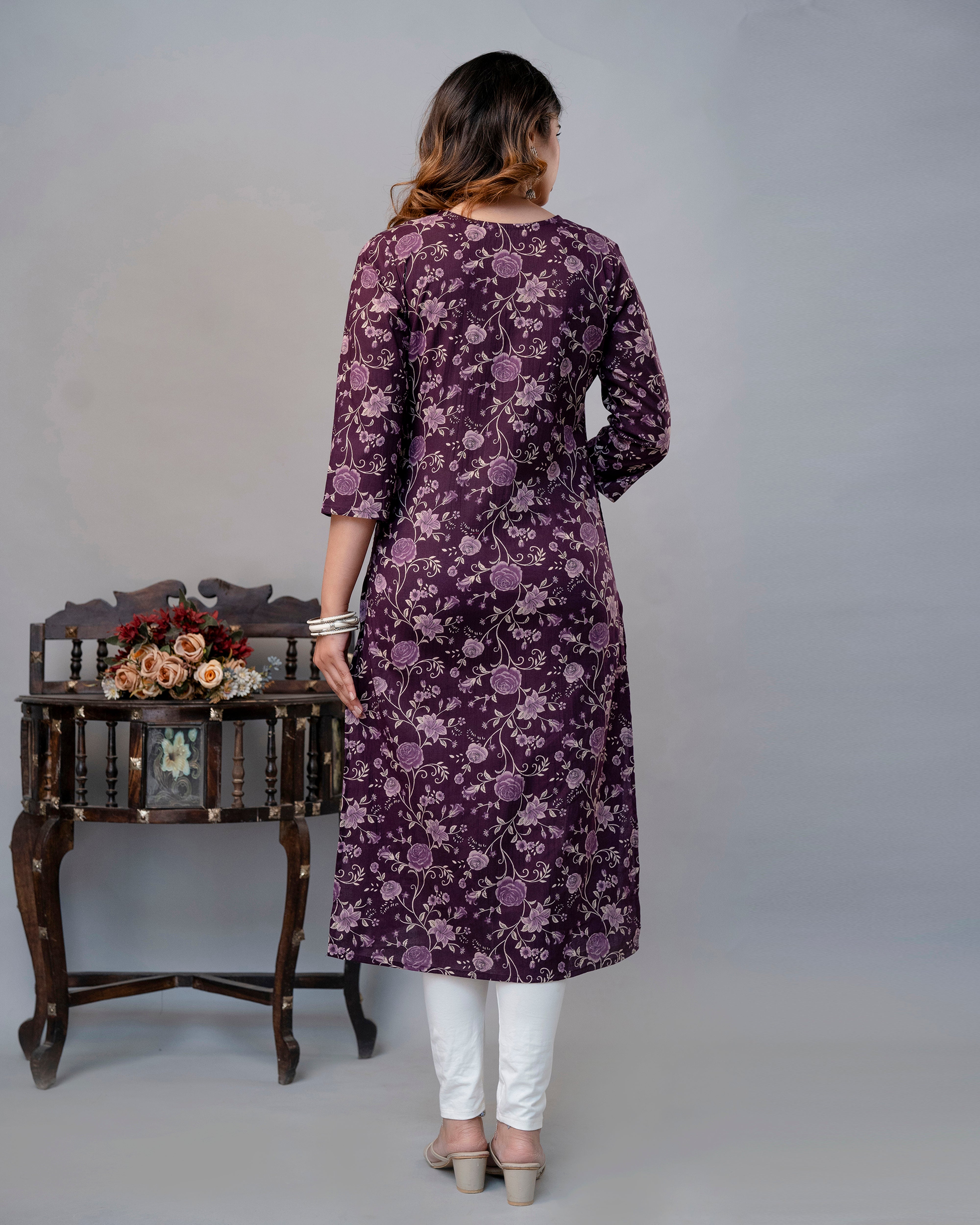 The Plum Floral Meadow Straight Kurta