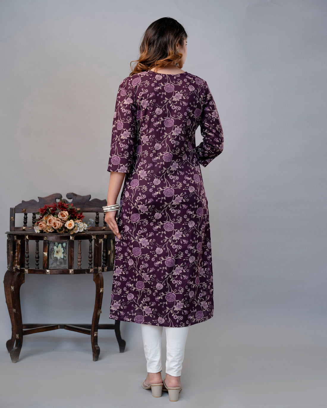 The Plum Floral Meadow Straight Kurta