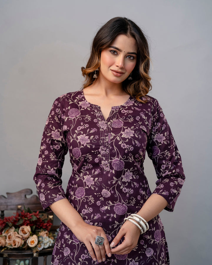 The Plum Floral Meadow Straight Kurta