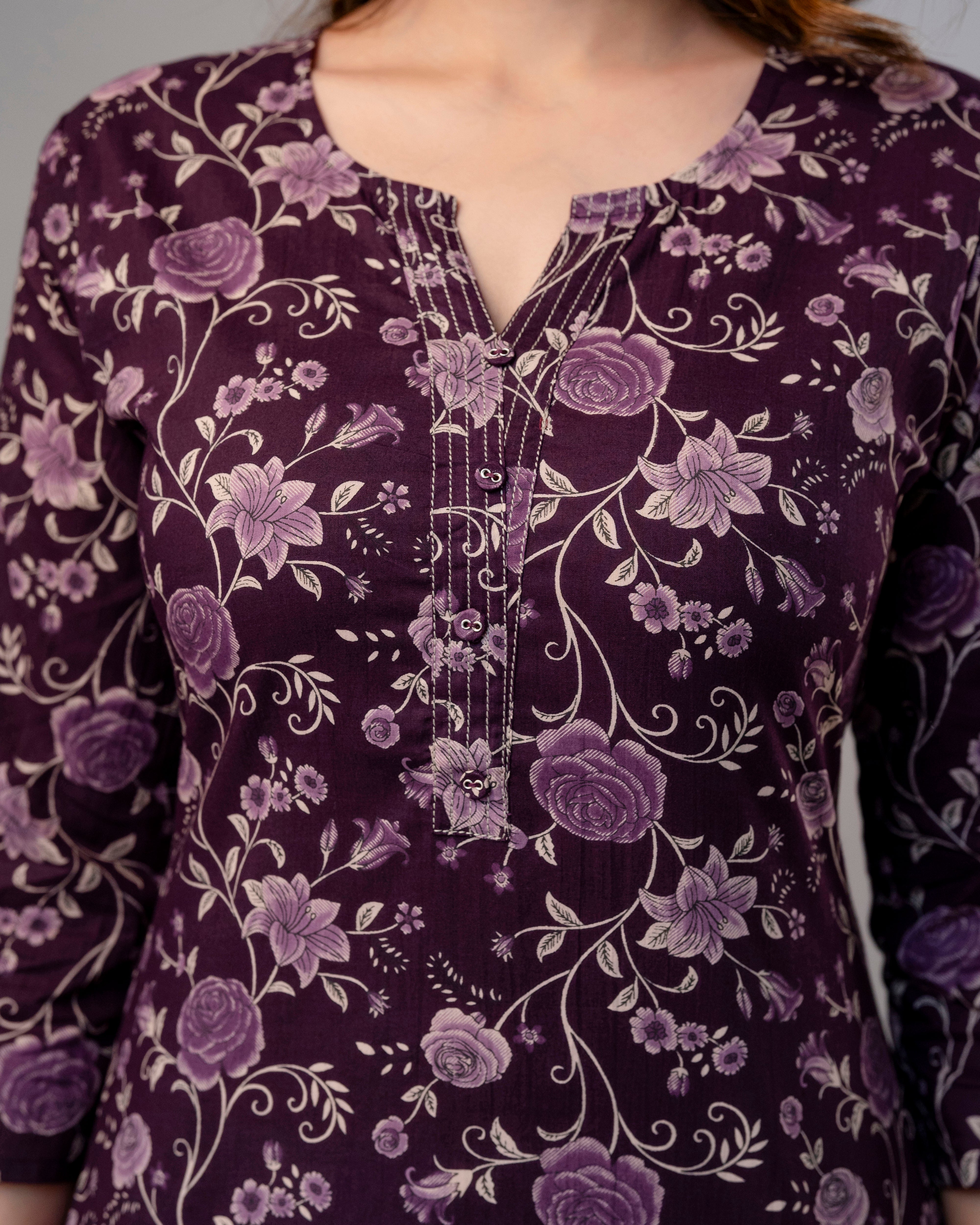 The Plum Floral Meadow Straight Kurta